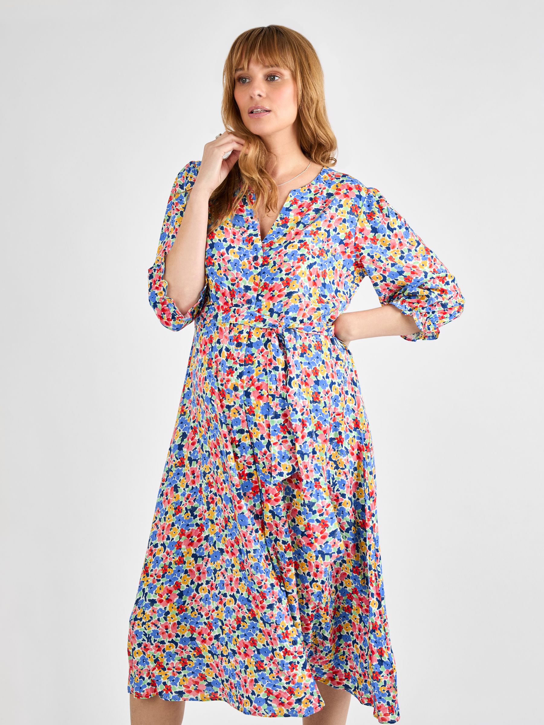Multi Floral Button Through Maternity Midi Dress
