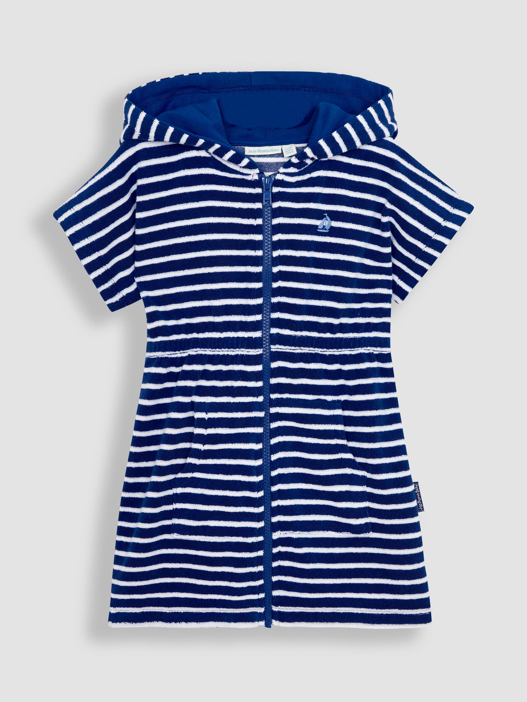 Stripe Towelling Zip-Up Poncho in Navy