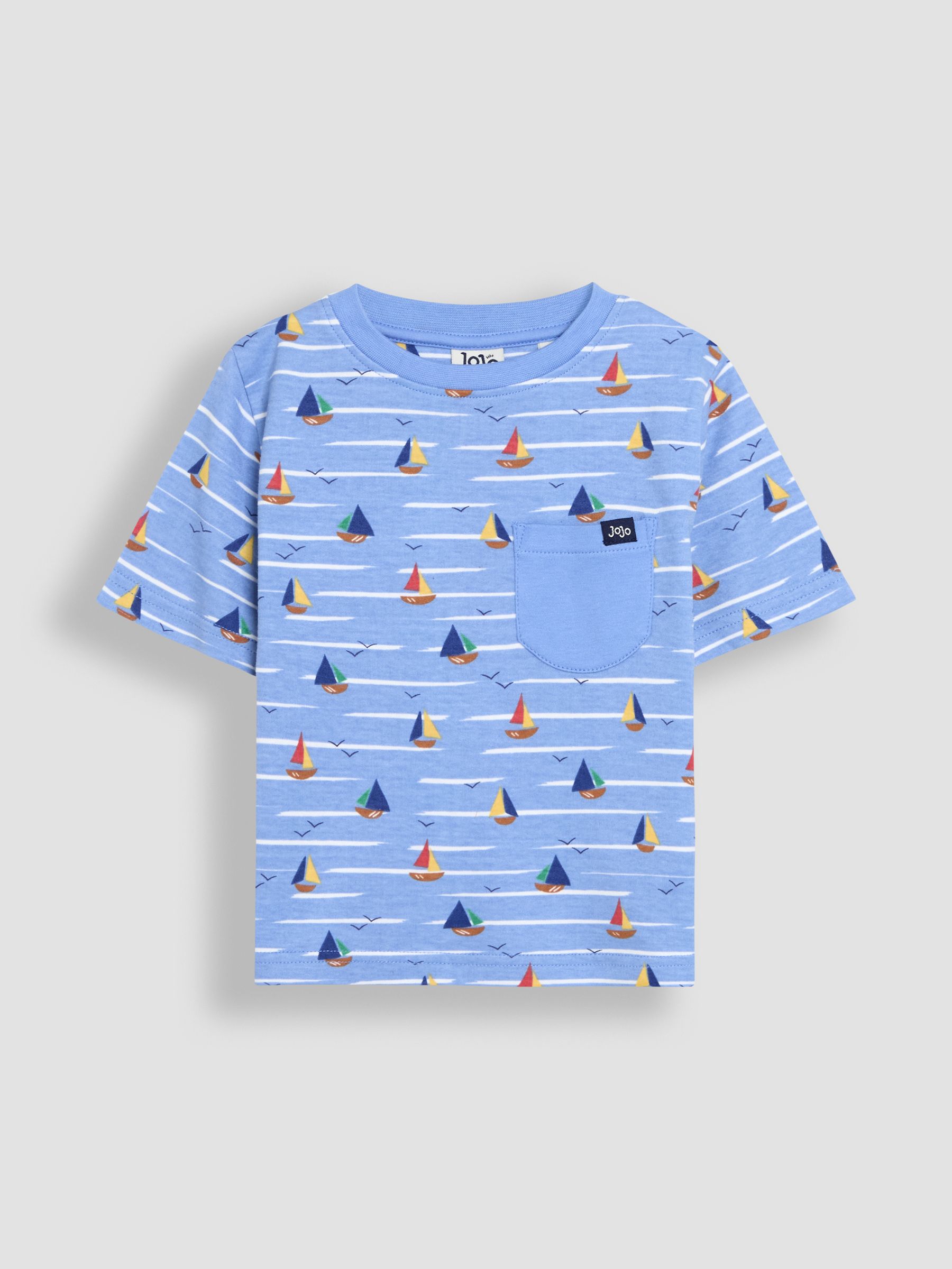 Blue Sailboat Print & Stripe 100% Cotton T-Shirts 2 Pack