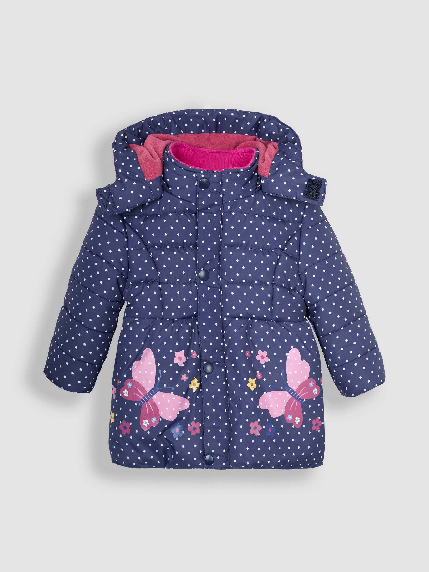 Navy White Dot Butterfly Puffer Jacket