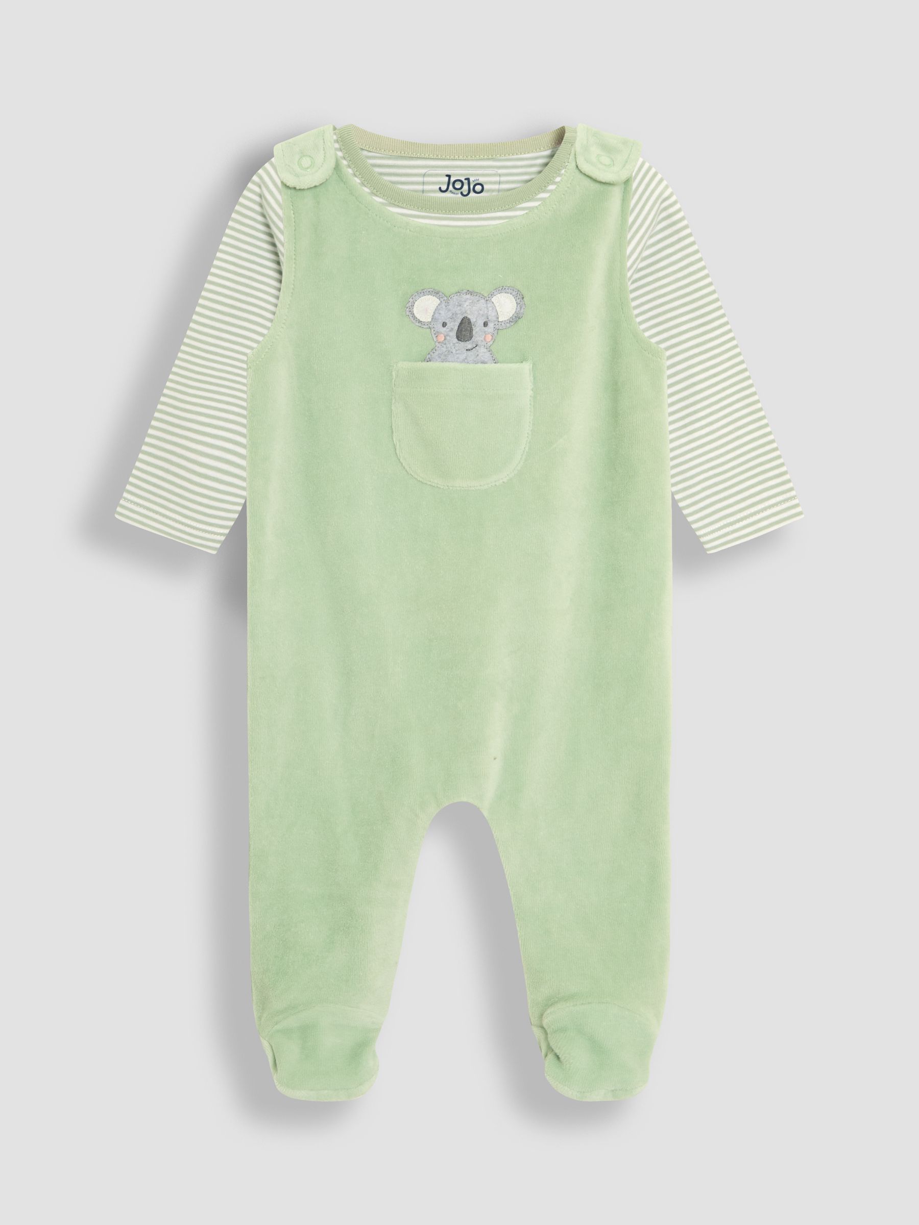 Green Cotton Footed 2-Piece Dungarees Set