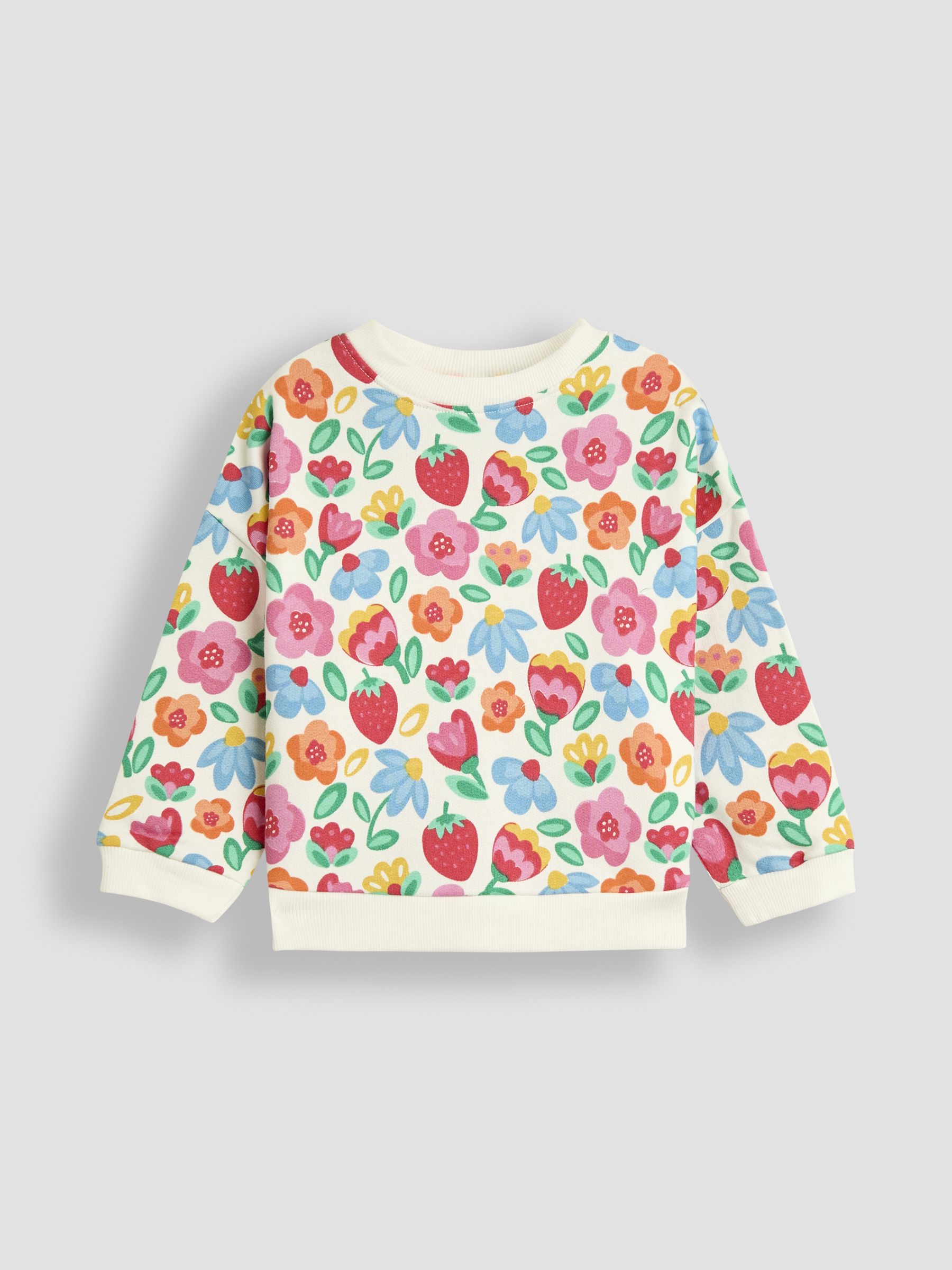 Cream Floral & Strawberry Printed Crew Neck Sweatshirt