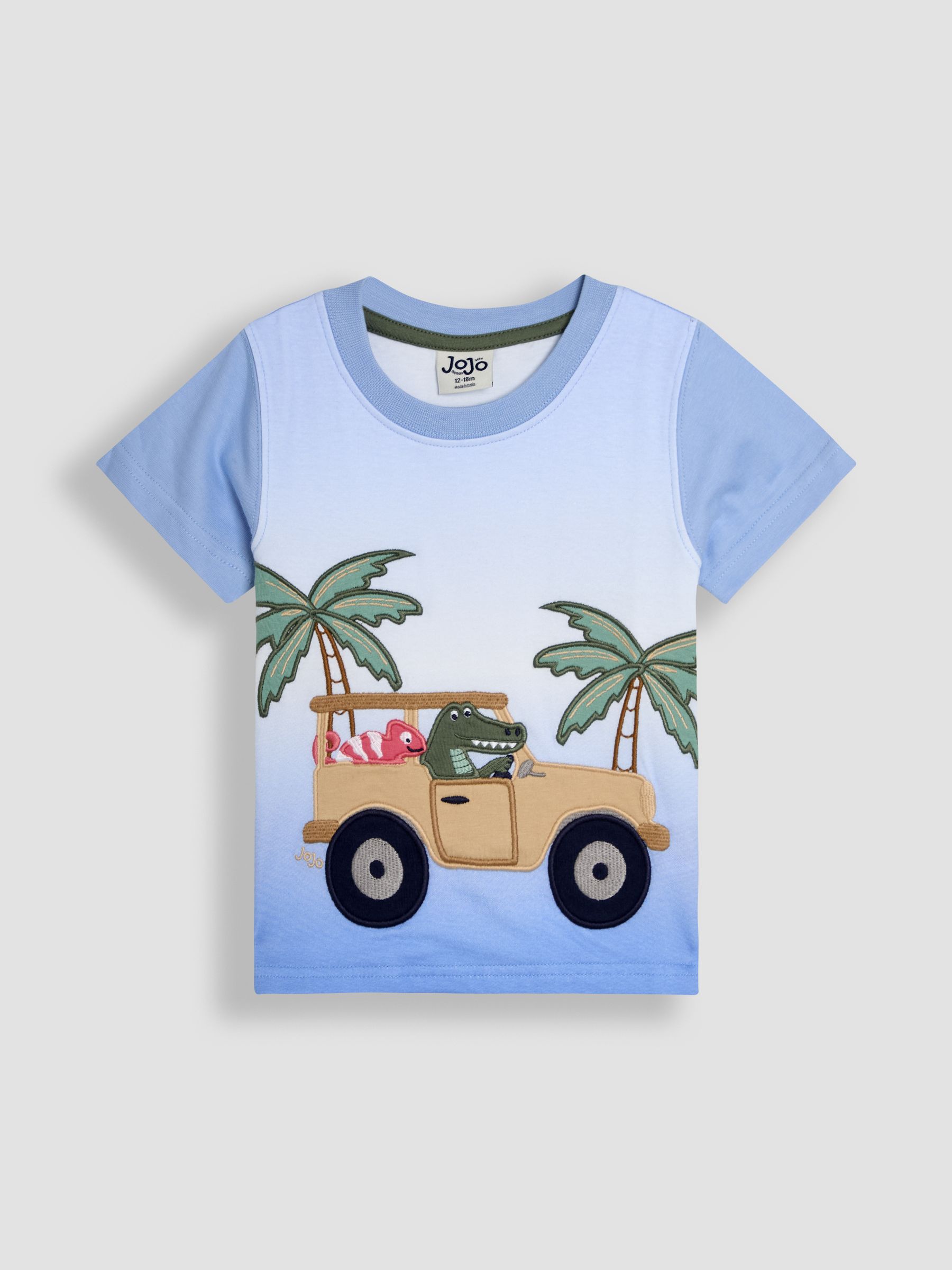 Blue Tropical Jeep Appliqué Ombre 100% Cotton T-Shirt