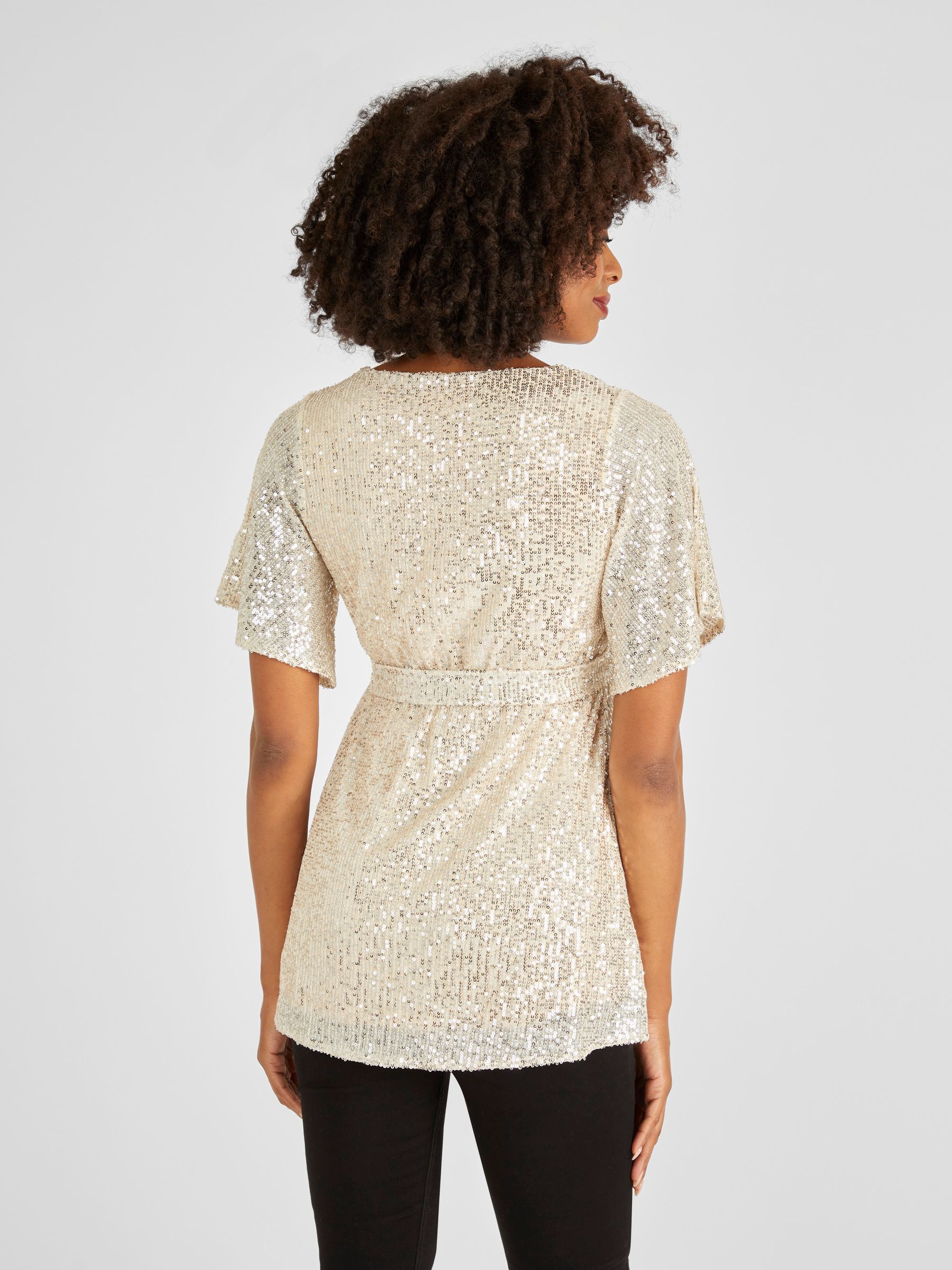 Champagne Gold Sequin Maternity Flutter Sleeve Top