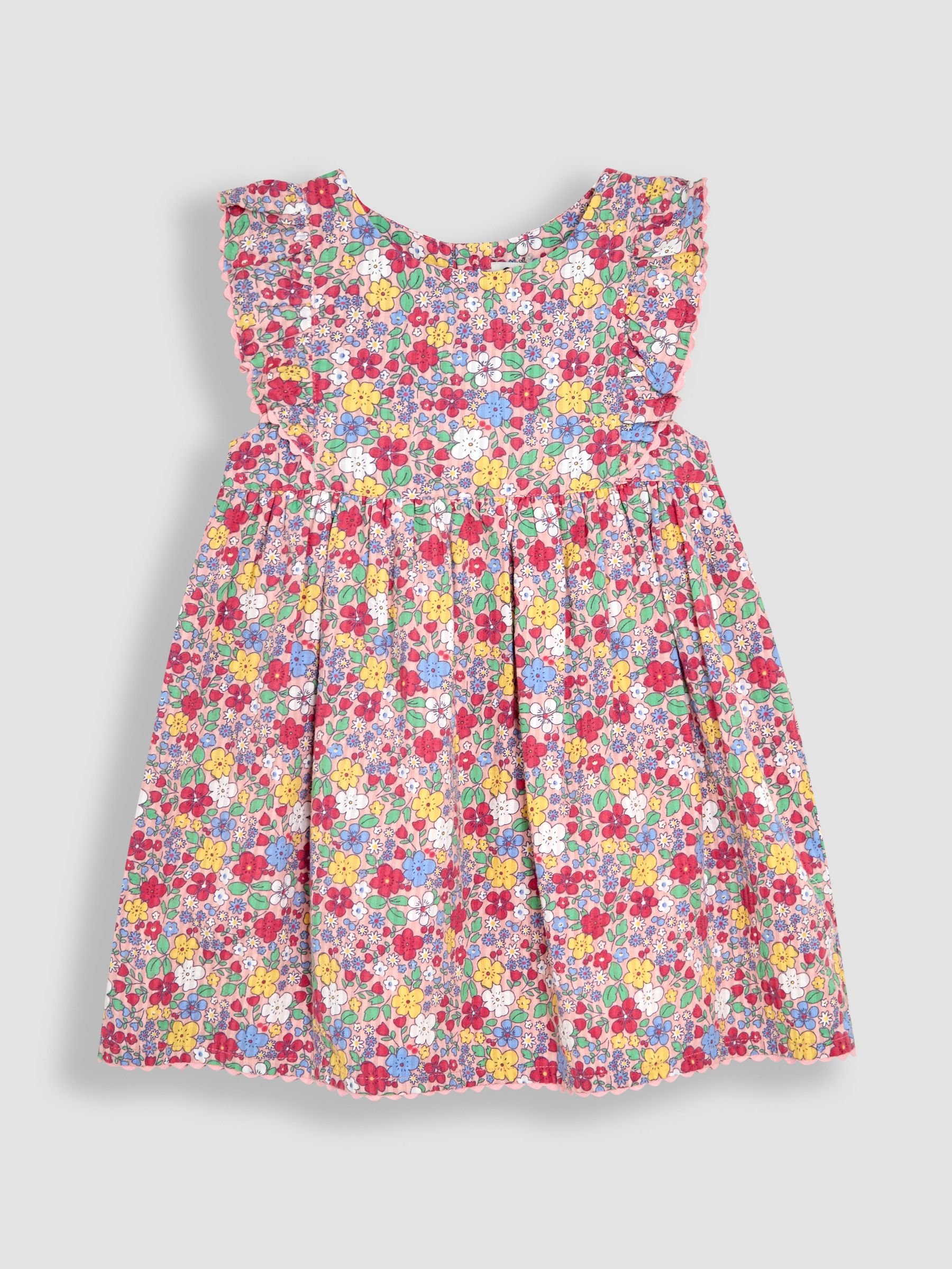 Pink Floral Frill Shoulder Summer Dress