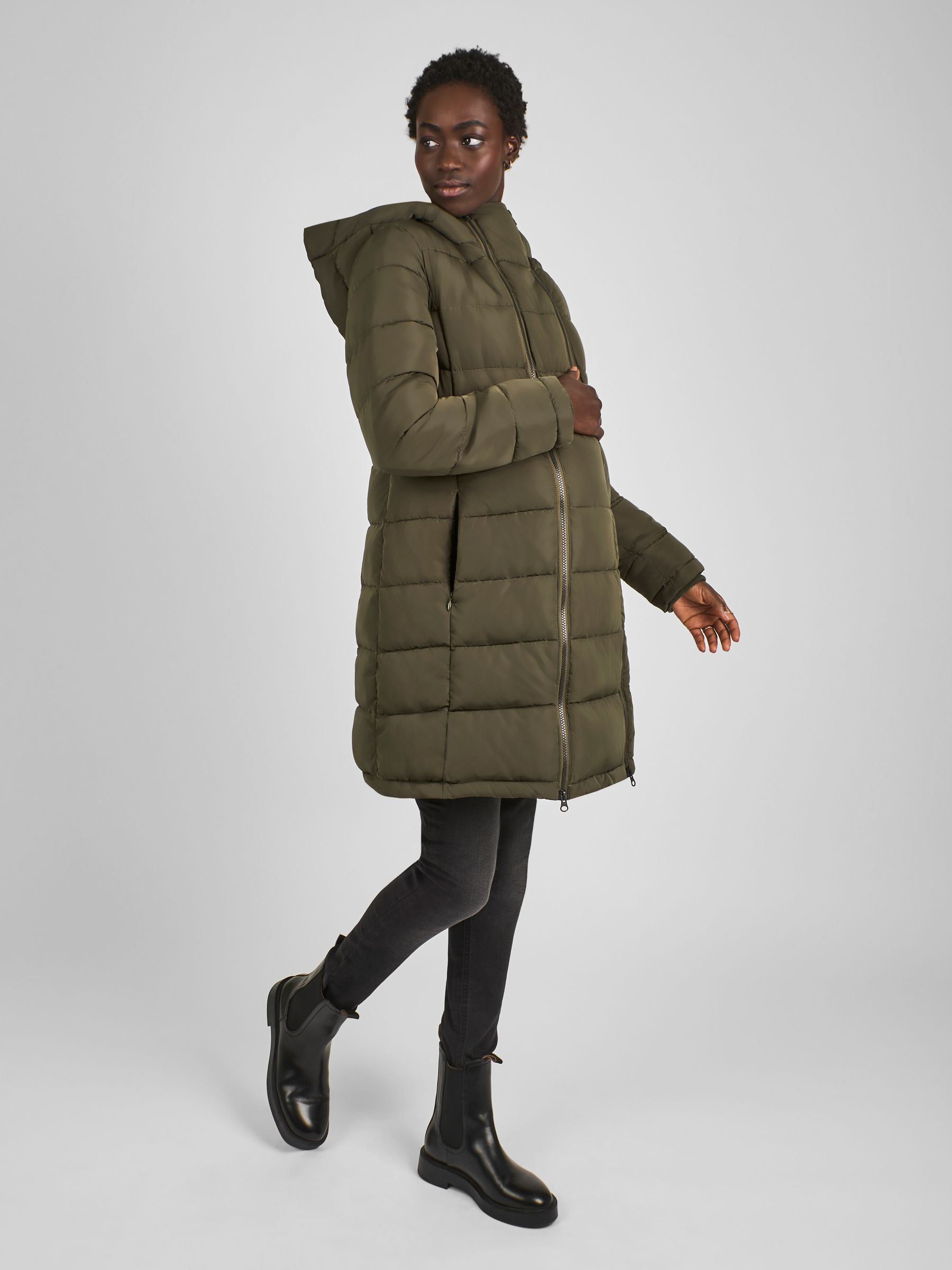 Khaki Green 2-in-1 Maternity Puffer Coat