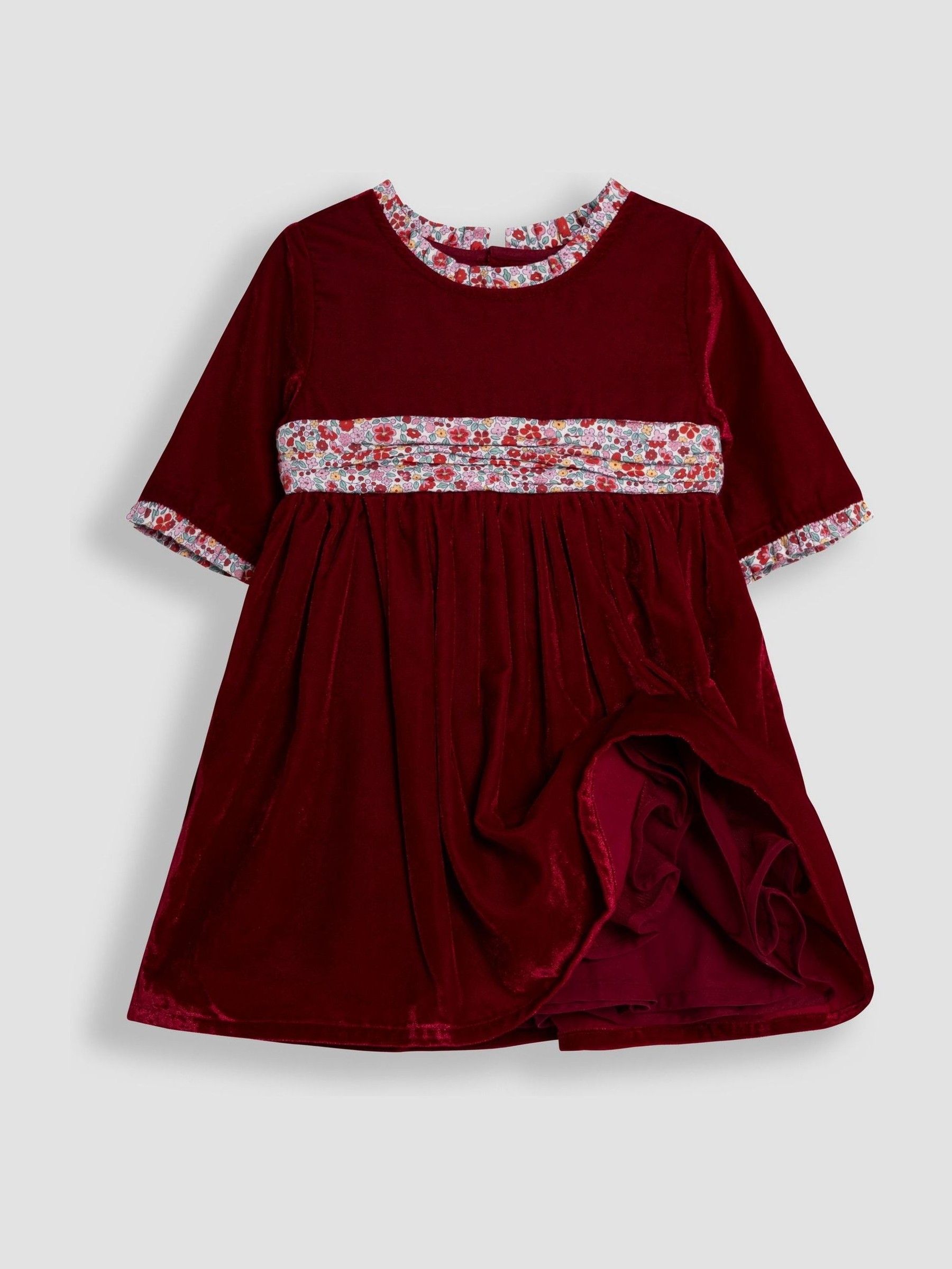Red Floral Peter Pan Collar Velvet Party Dress