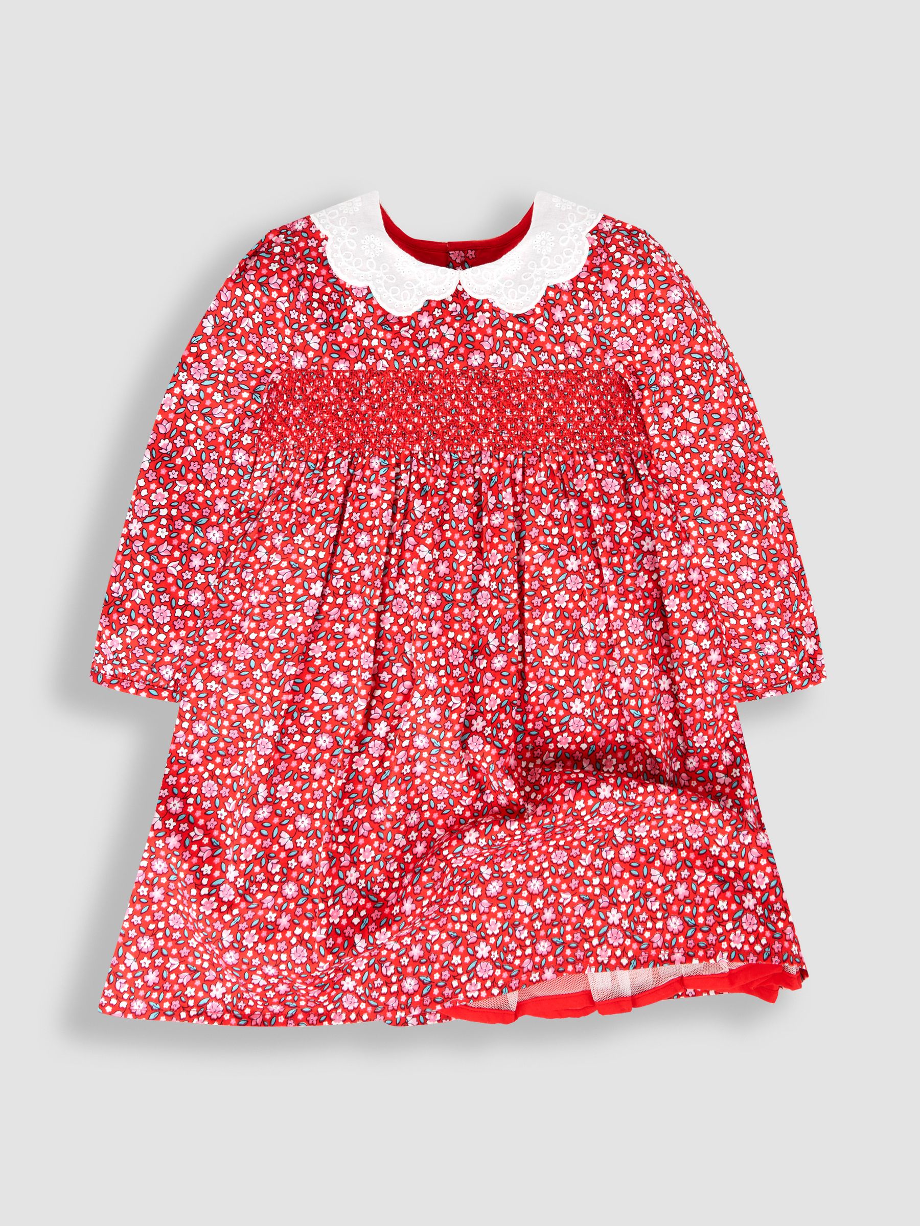 Red Winter Blossom Smocked Party Dress