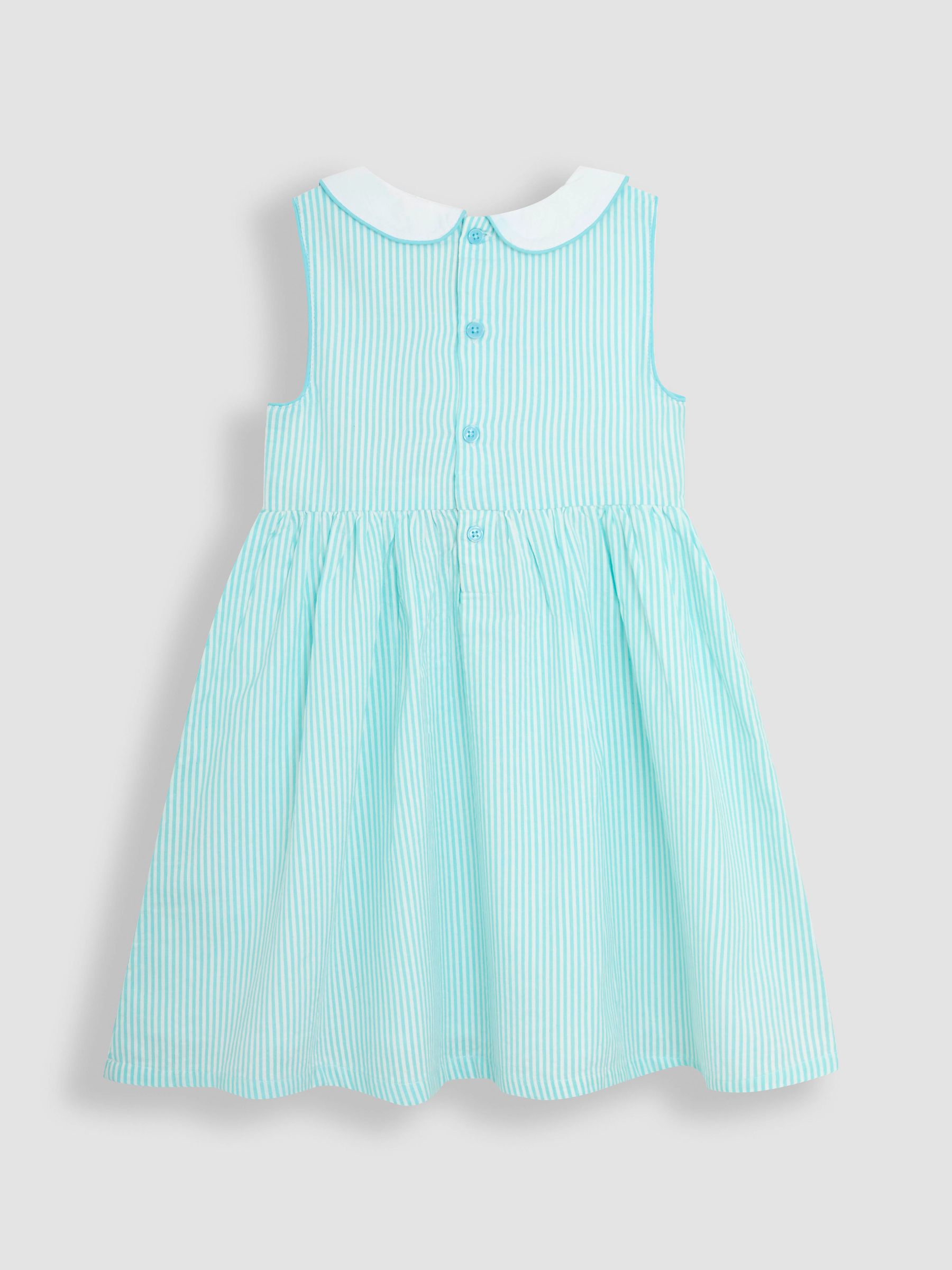 Blue Ice Cream Seersucker Stripe Smocked Dress