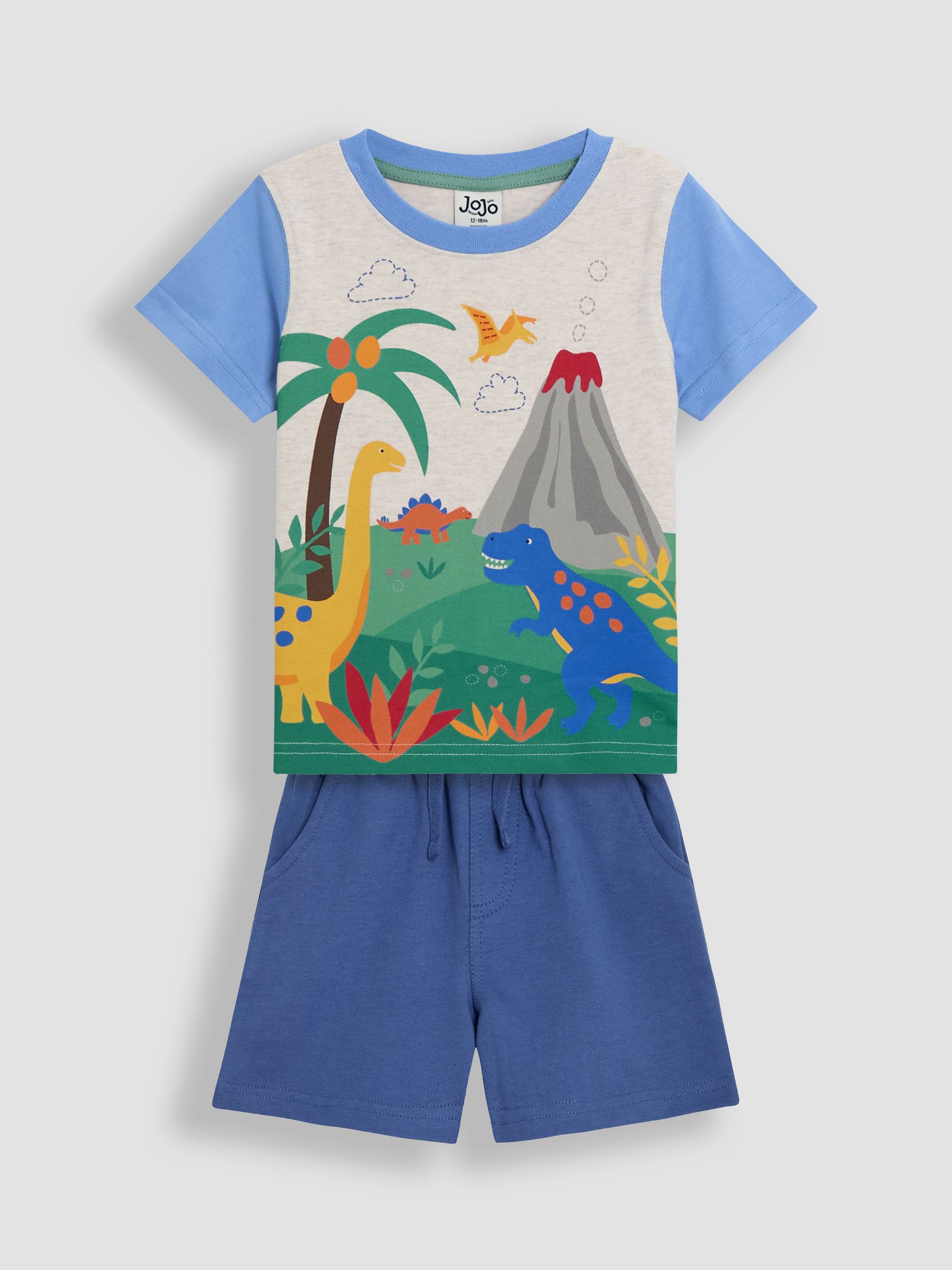 Blue Dino Scene Appliqué T-Shirt & Shorts Set 2 Piece