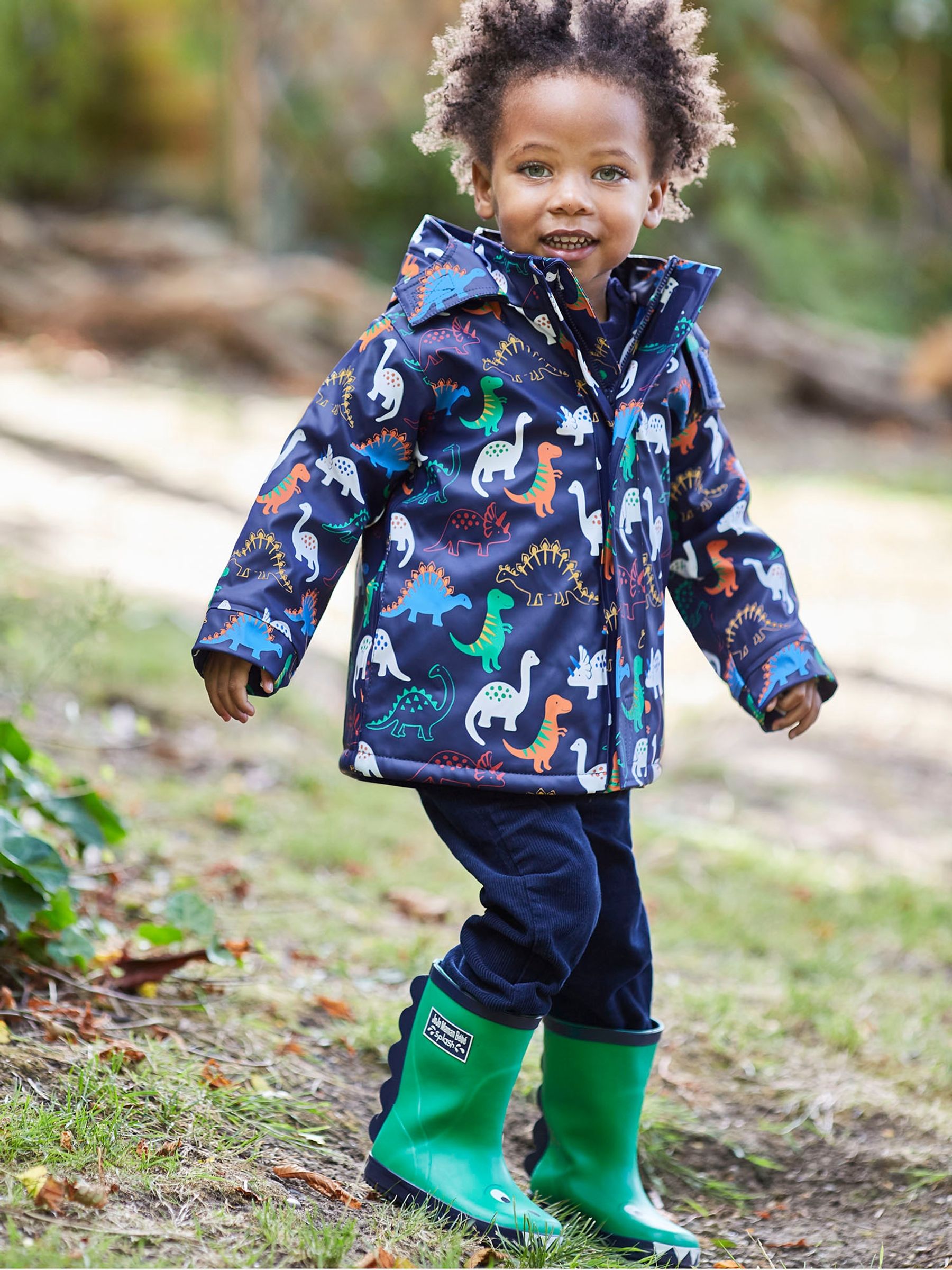 Green Dino Printed Lined Wellies
