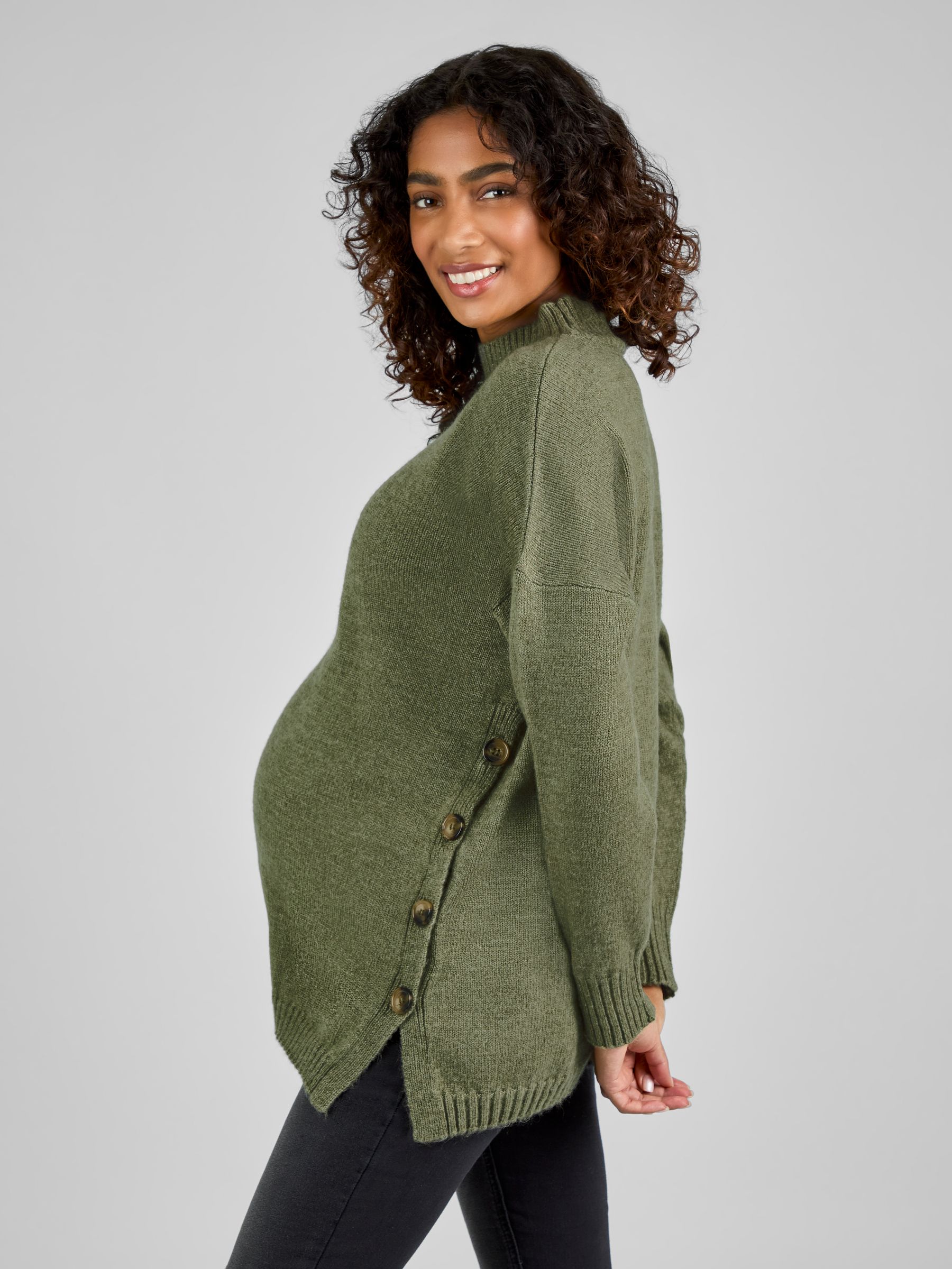 Khaki Green Turtle Neck Maternity & Nursing Jumper