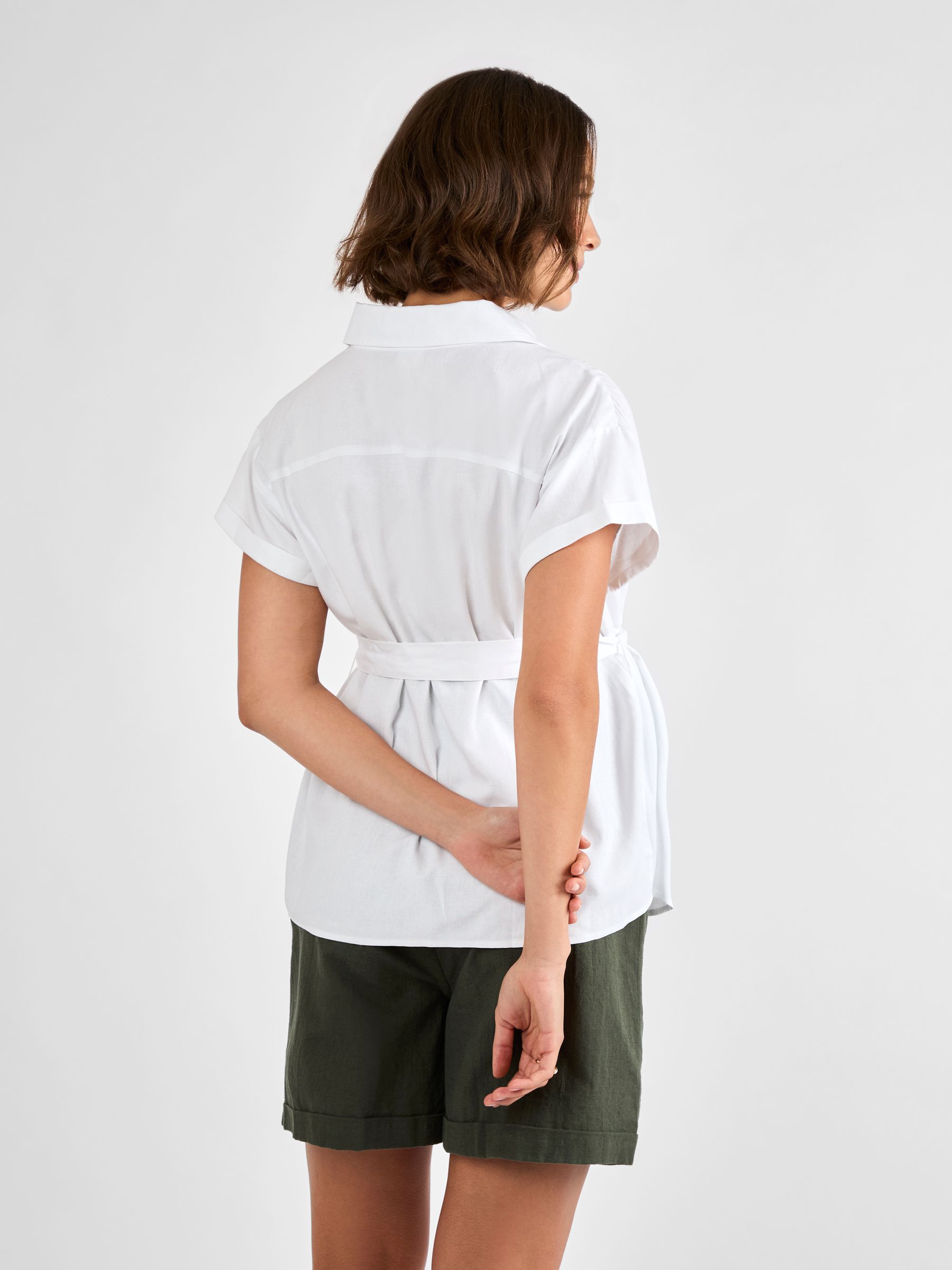 White Linen Blend Maternity Shirt