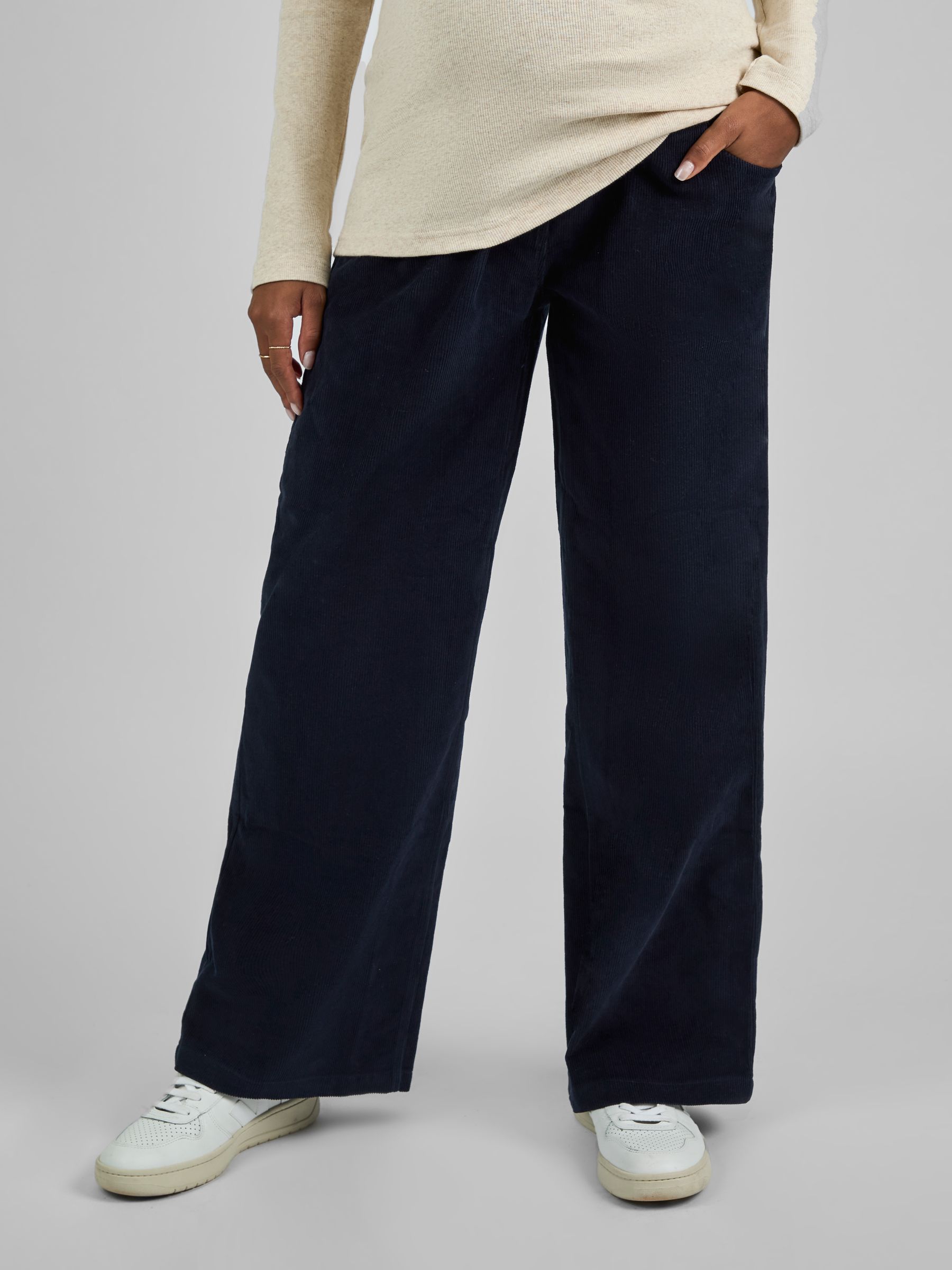 Navy Blue Corduroy Wide Leg Maternity Trousers