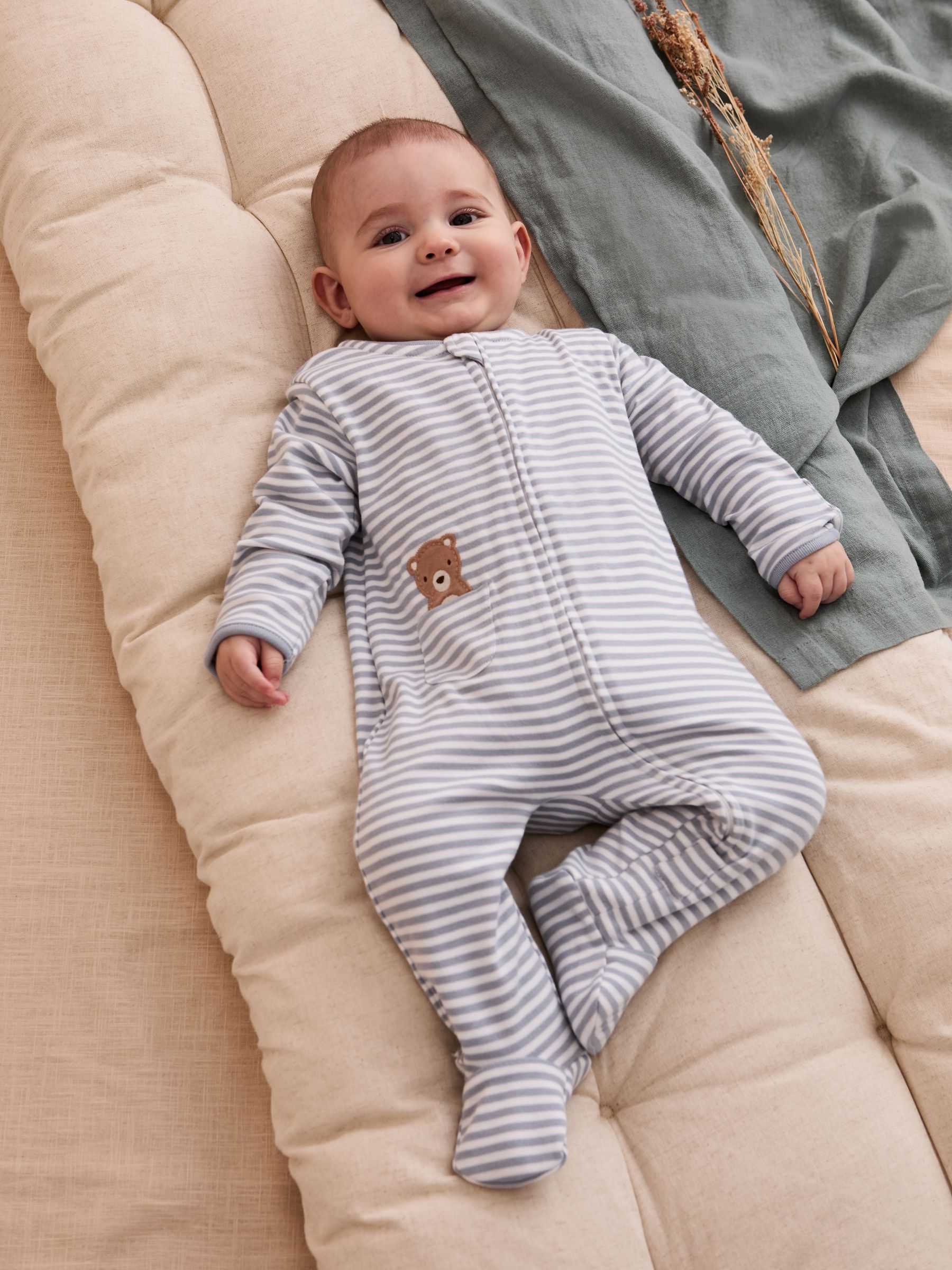 Pink 100% Organic Cotton Bear Embroidered Sleepsuit