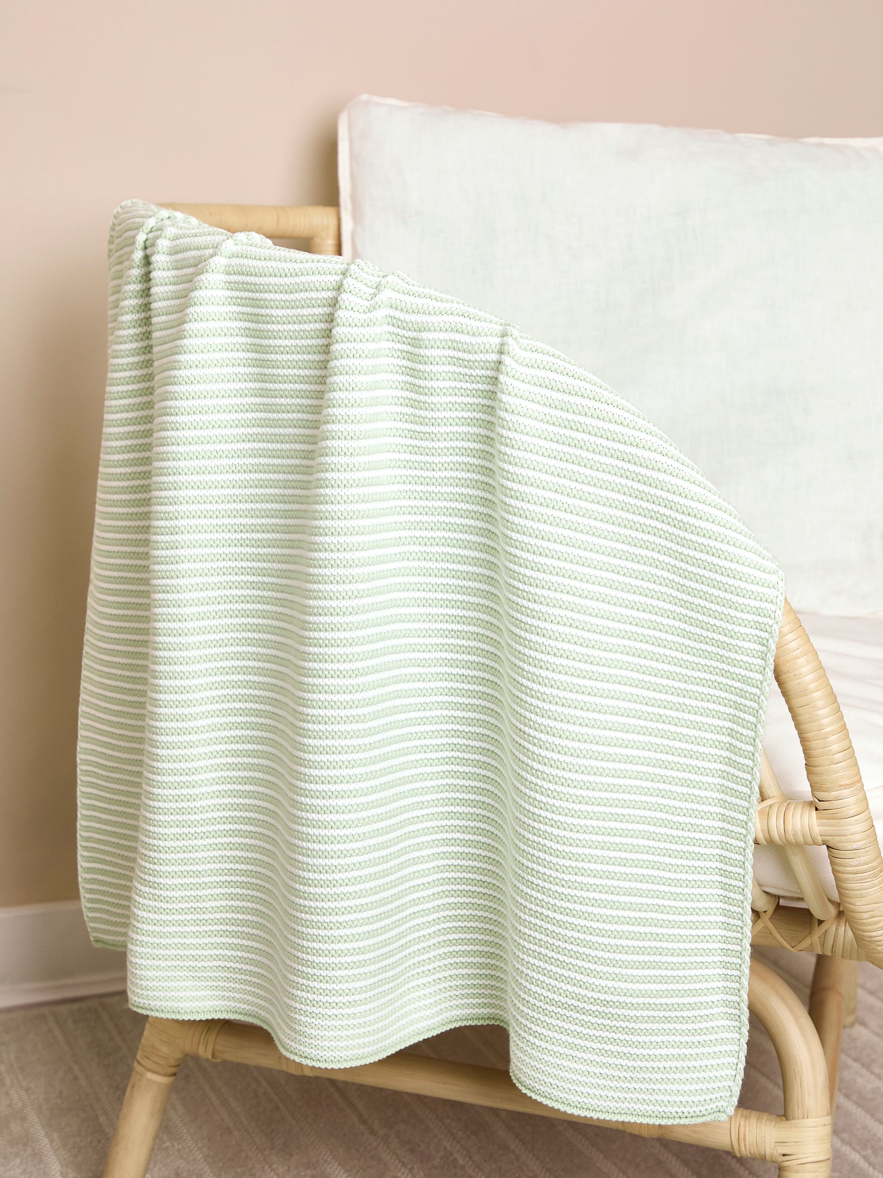 Sage Knitted Stripe Blanket
