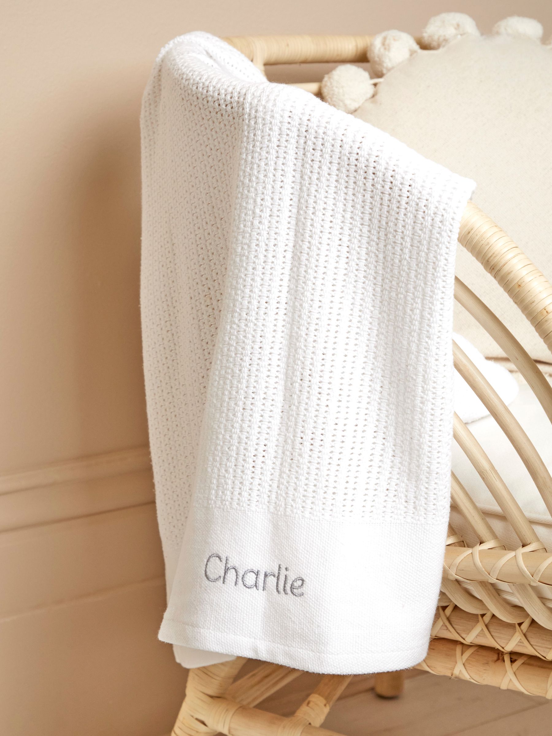 Personalised White Woven Cellular Blanket