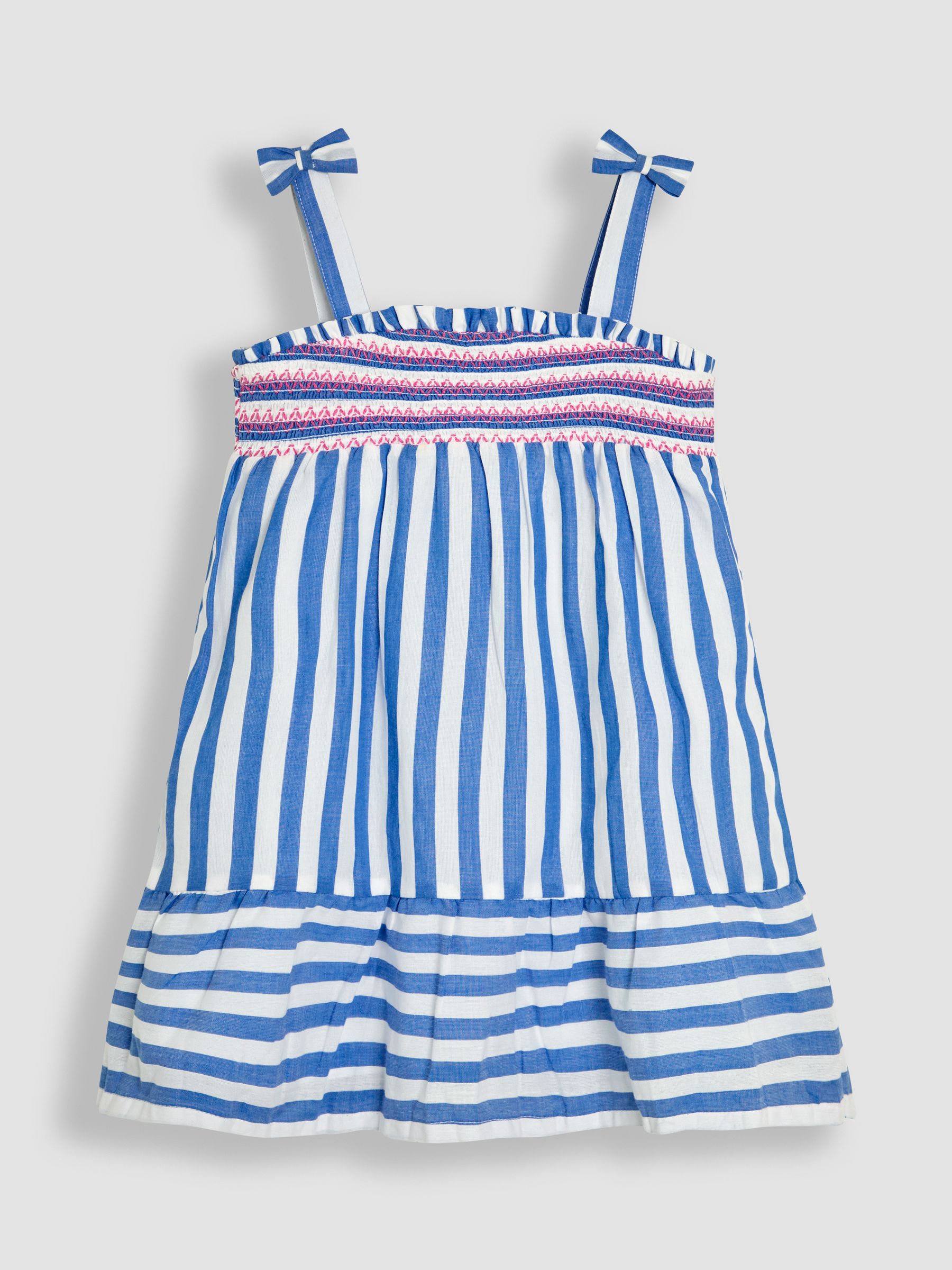 Blue Stripe Smocked Bodice Pretty Sun Dress
