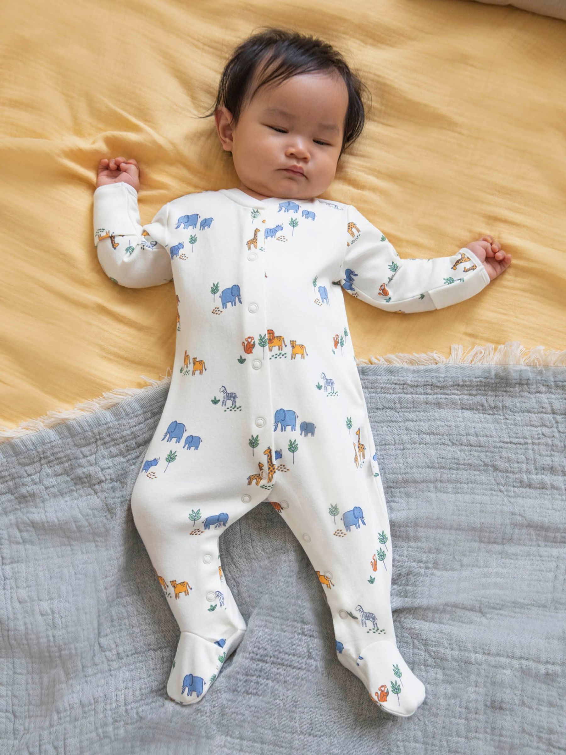 Cream Woodland Print Cotton Baby Sleepsuit