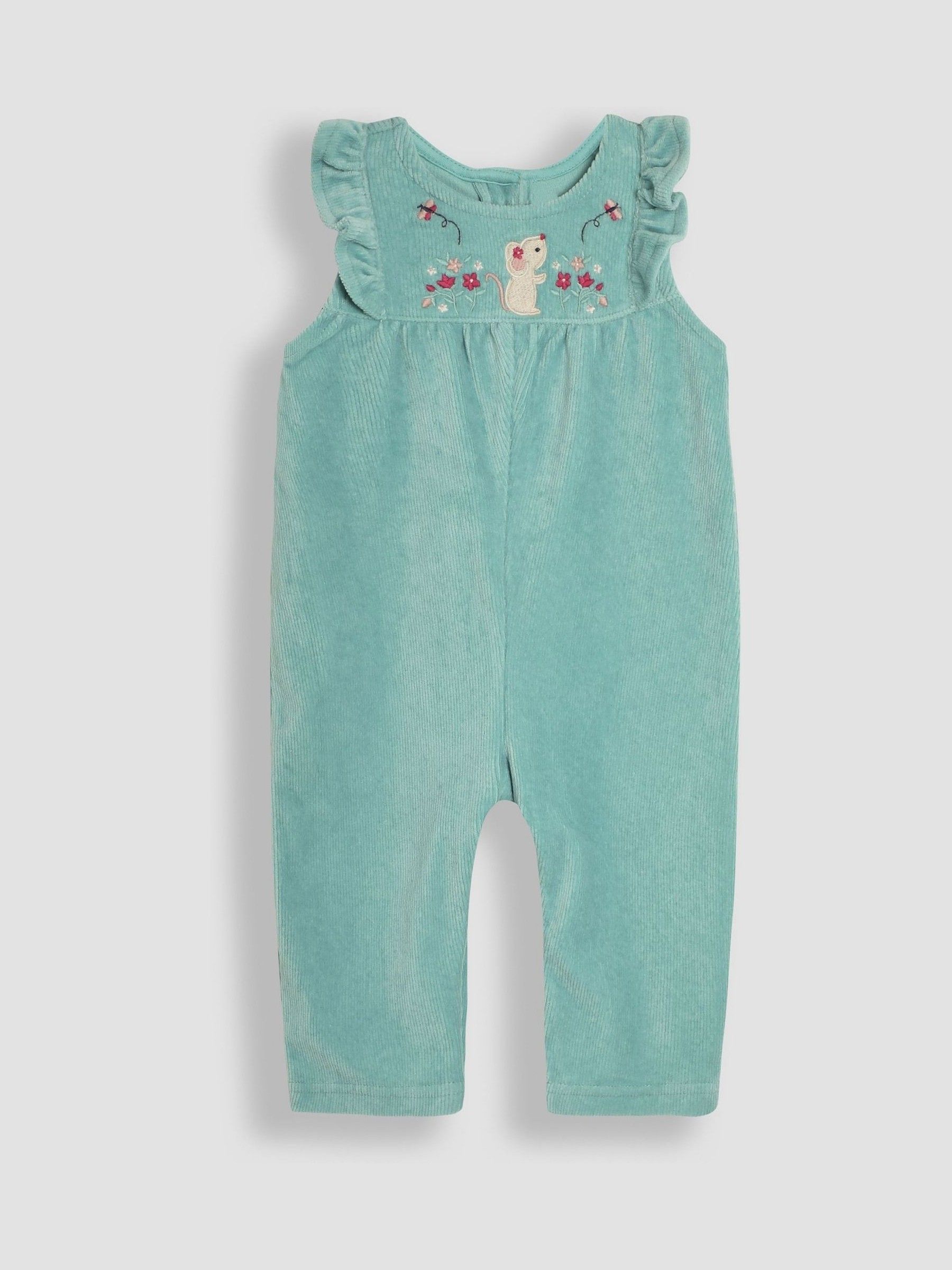 Duck Egg Mouse Appliqué Velour Dungarees and Top Set