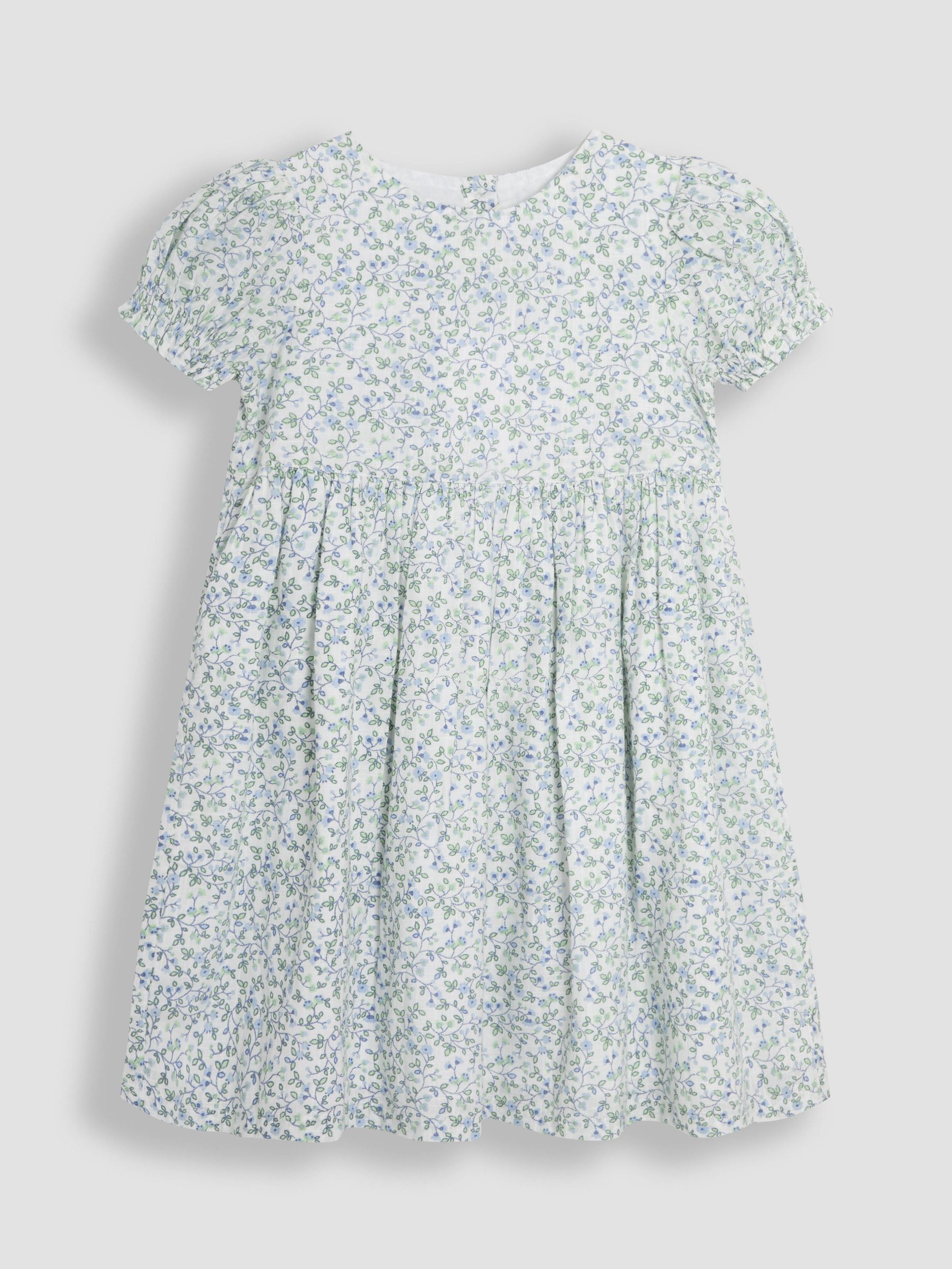 Blue Ditsy Floral Print Puff Sleeve Dress
