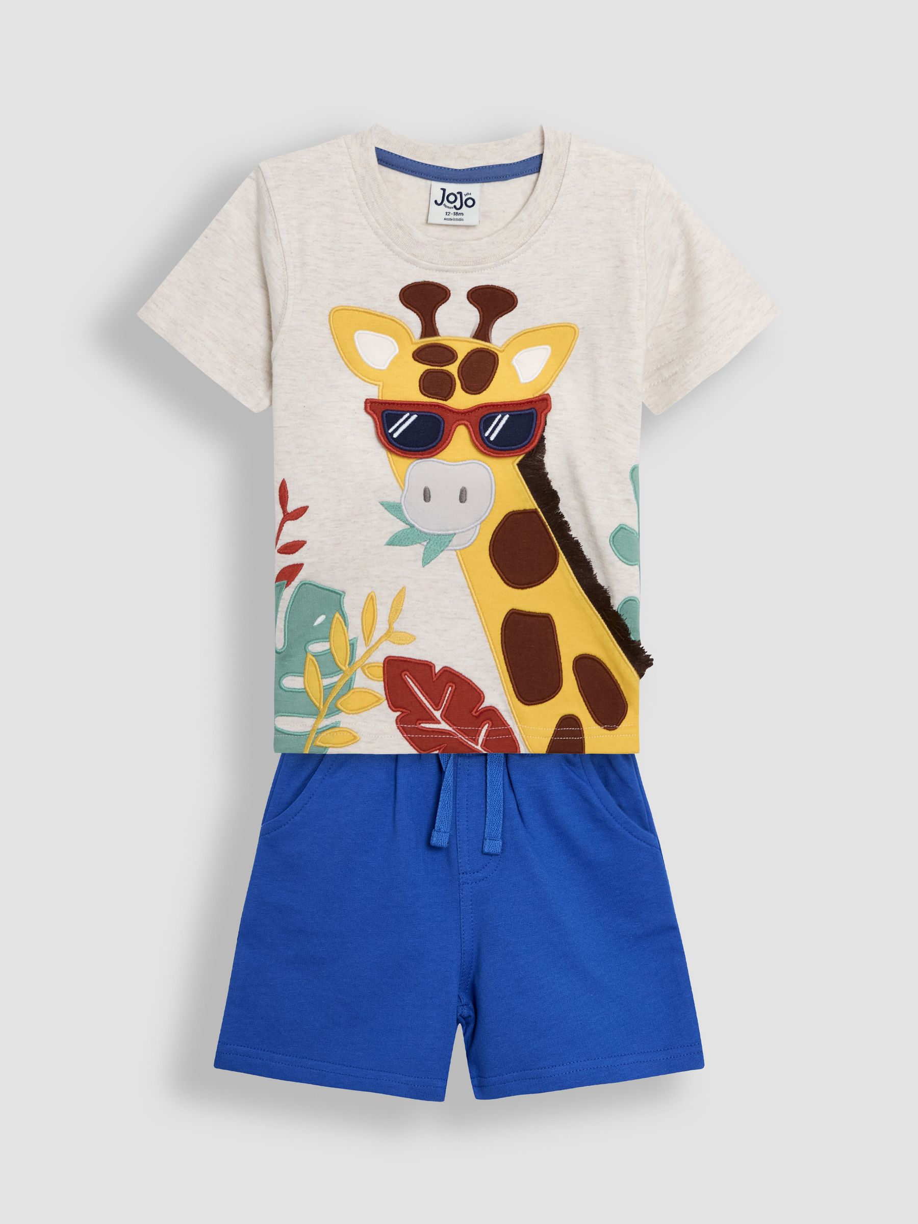 Natural Giraffe 2-Piece Appliqué T-Shirt & Shorts Set
