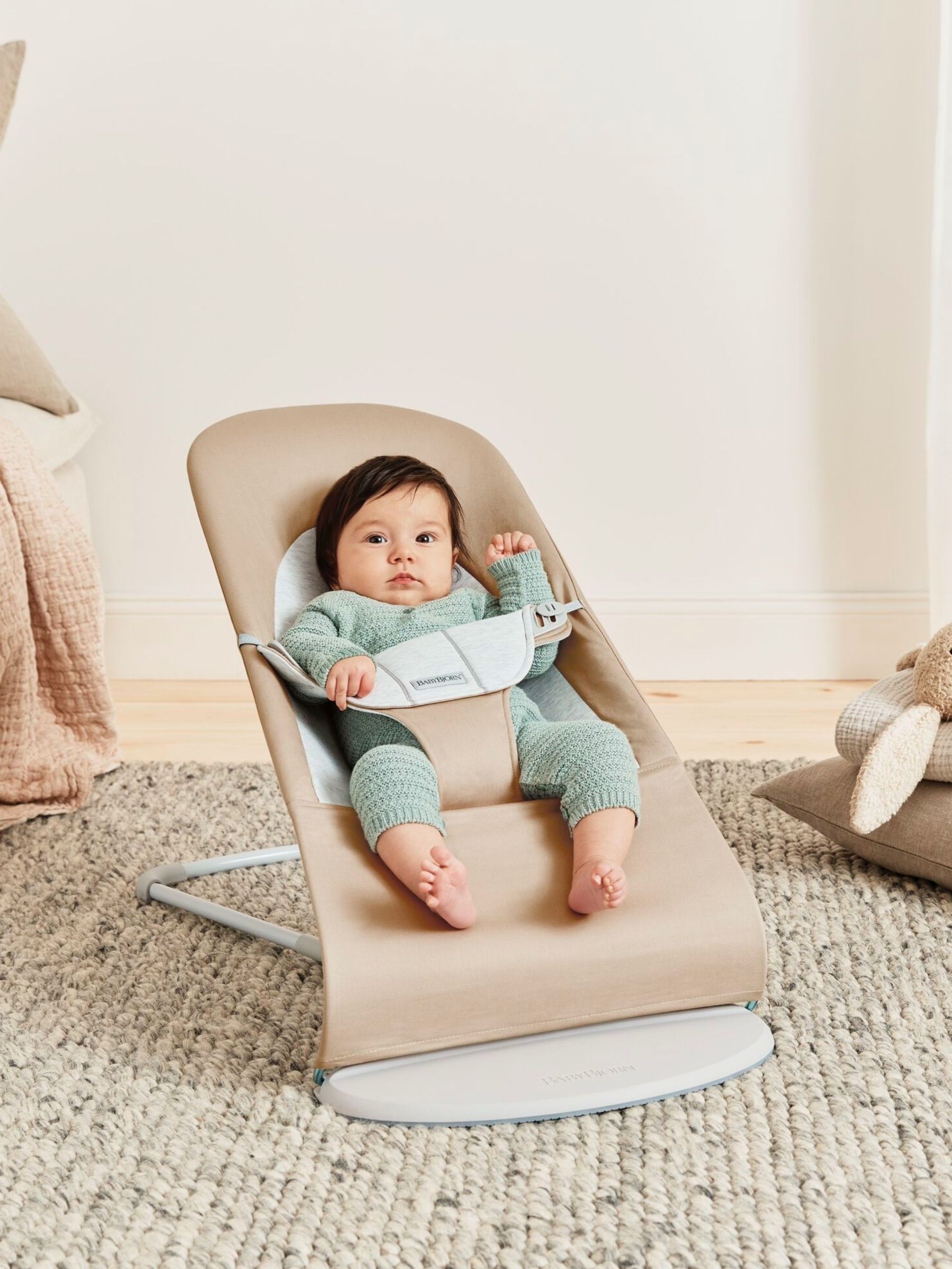 BabyBjörn Beige Grey Baby Bouncer Balance Soft Woven/Jersey
