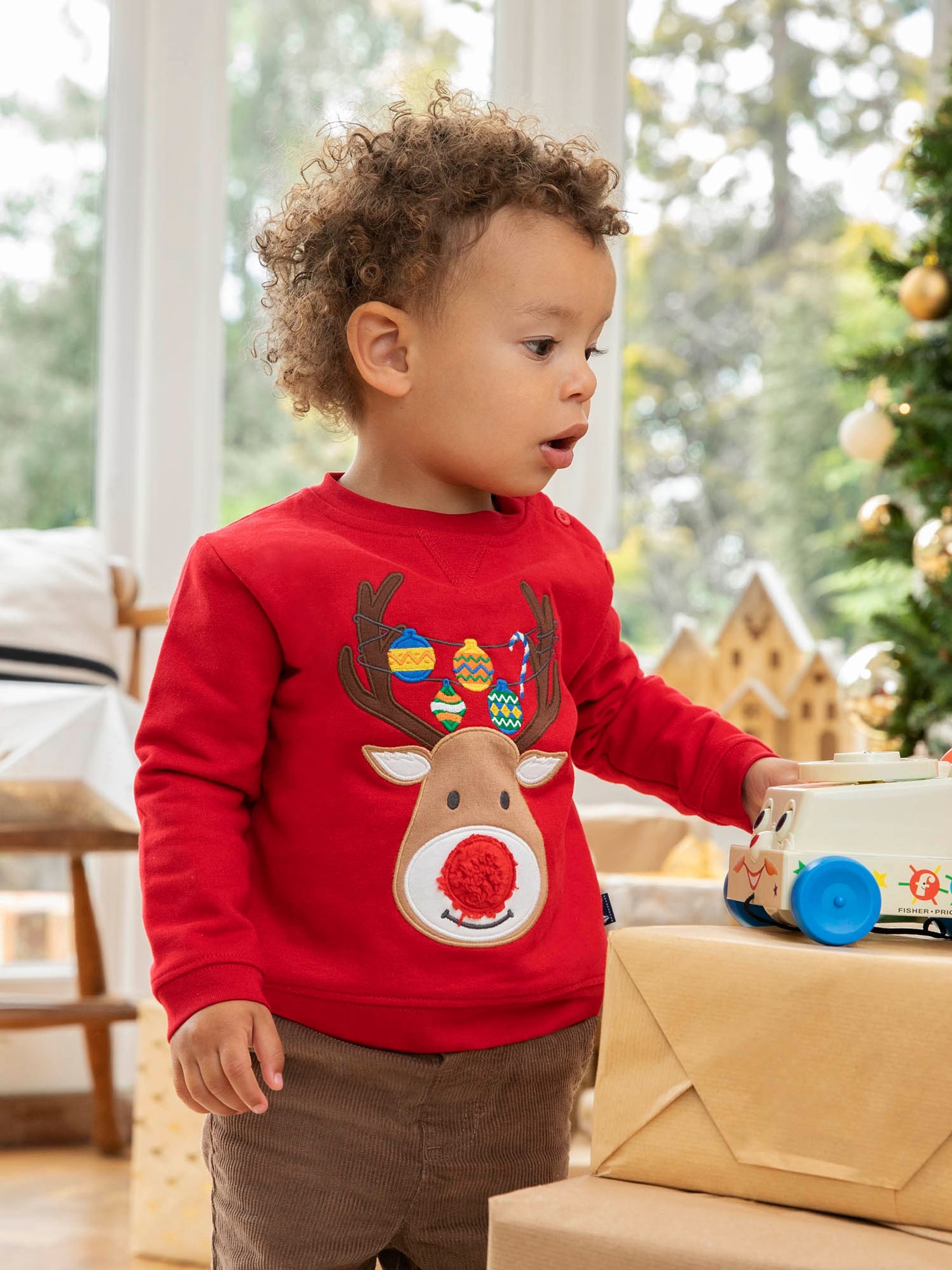 Red Reindeer Appliqué Sweatshirt