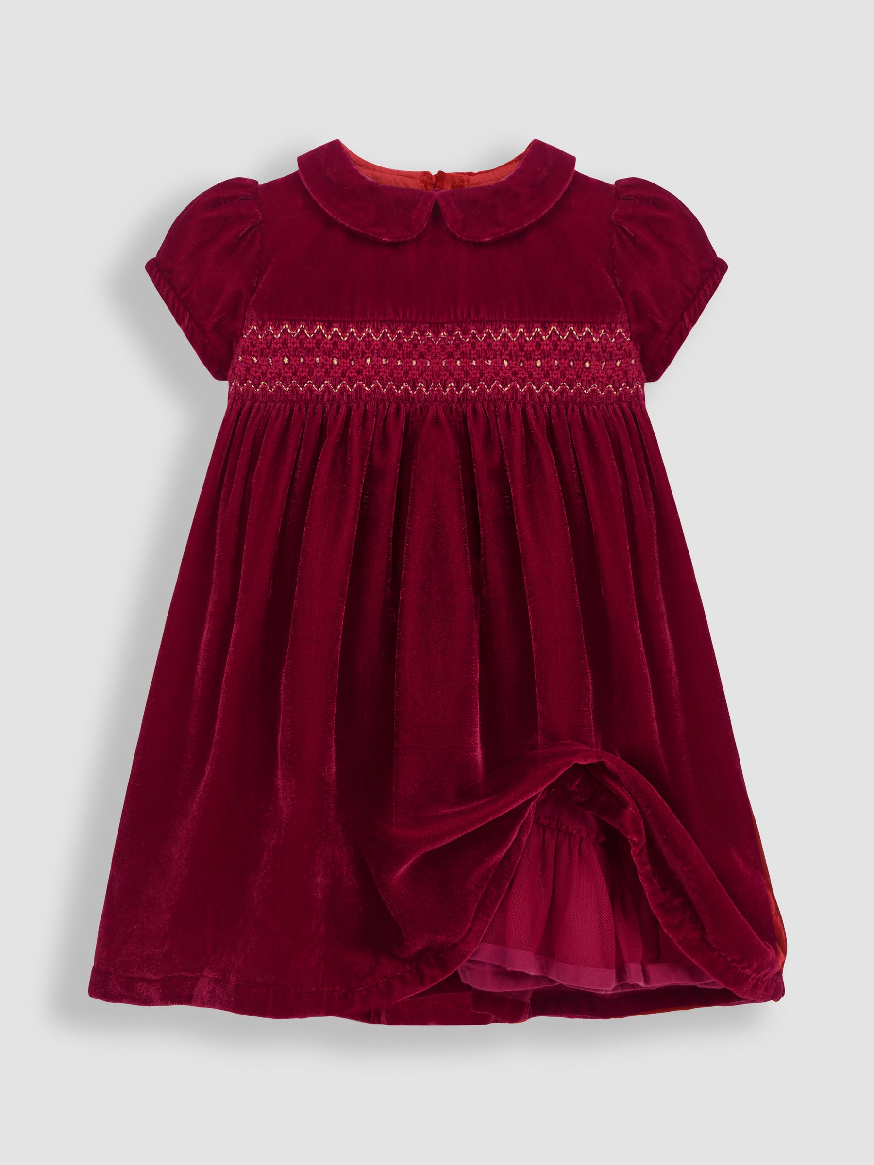 Red Smocked Velvet Party Dress