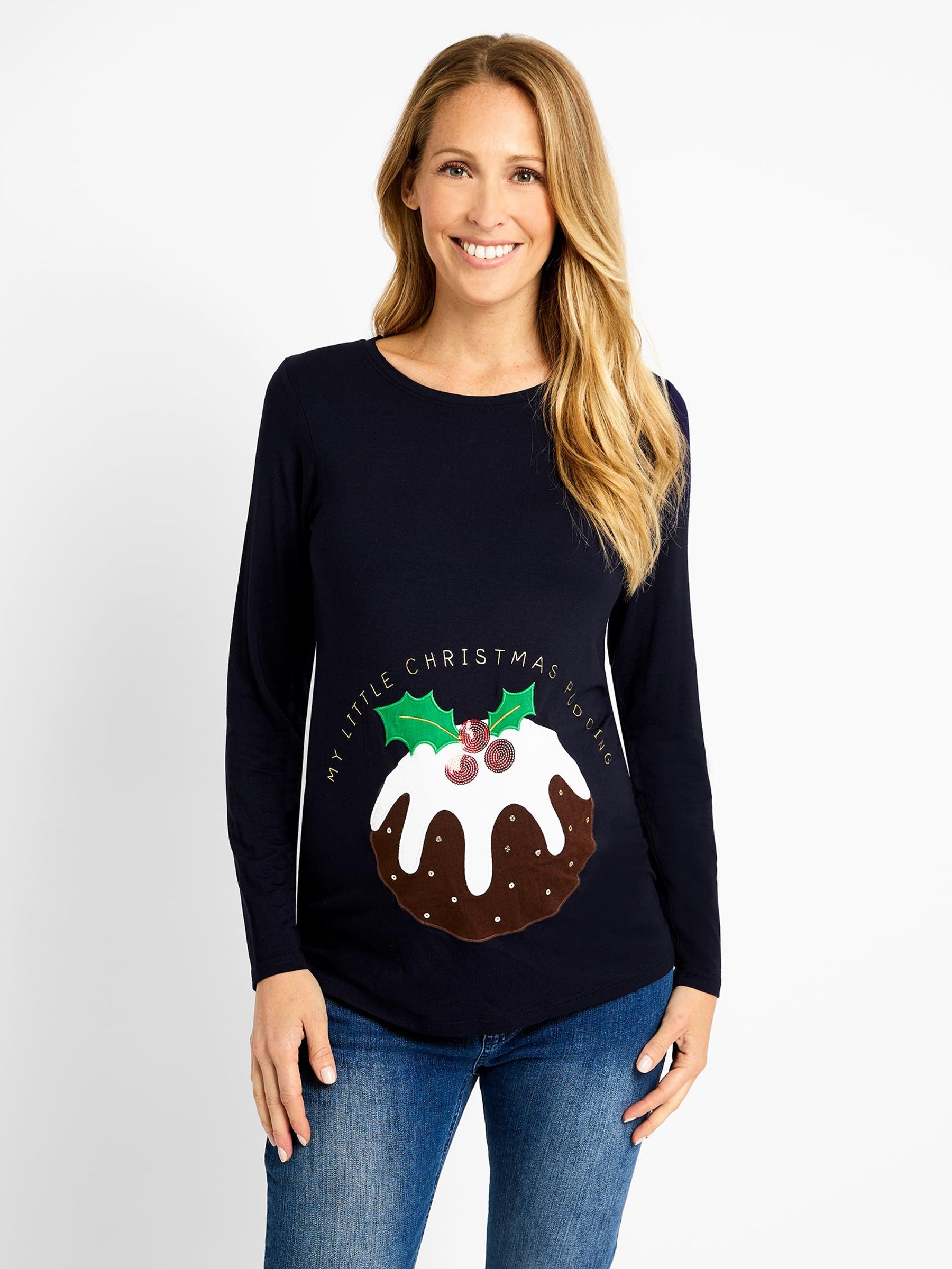 Navy Blue Christmas Pudding Maternity Top