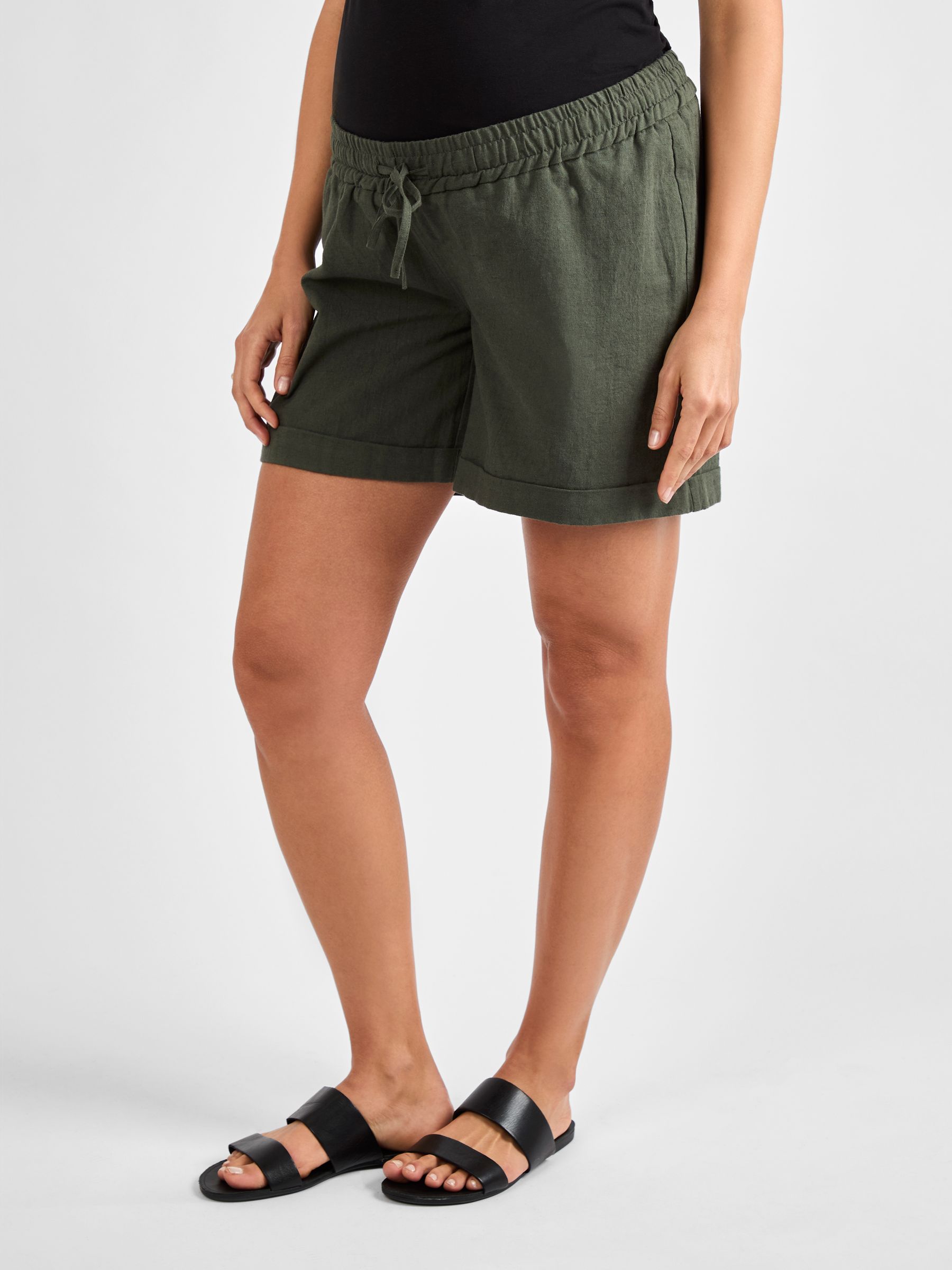 Khaki Maternity Linen Blend Shorts