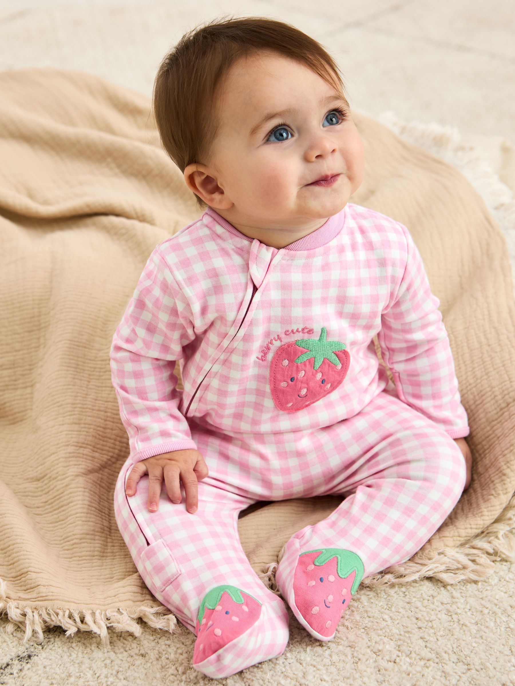 Pink Footed Appliqué Zip Sleepsuit