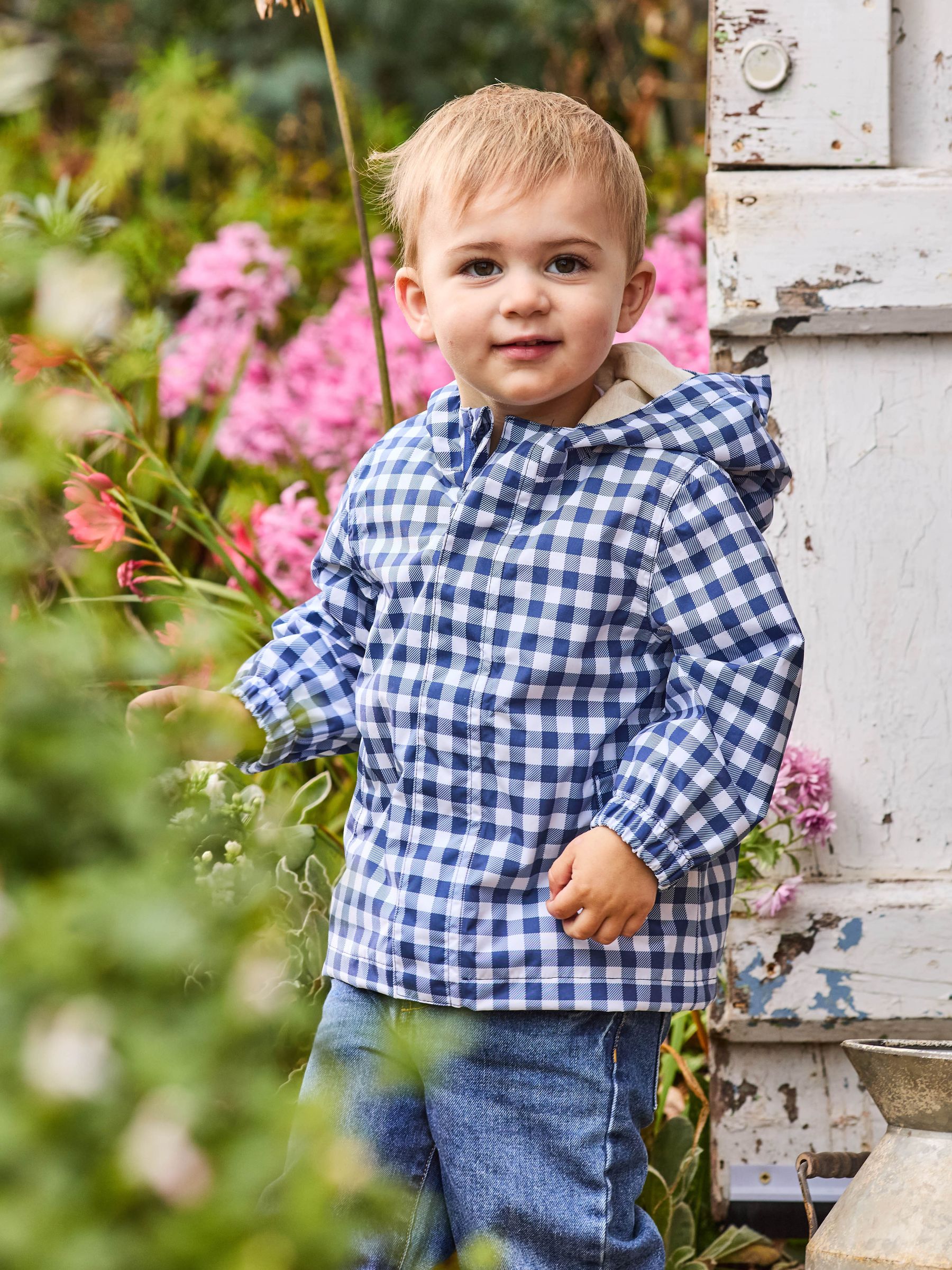 Navy Gingham Hooded Jacket
