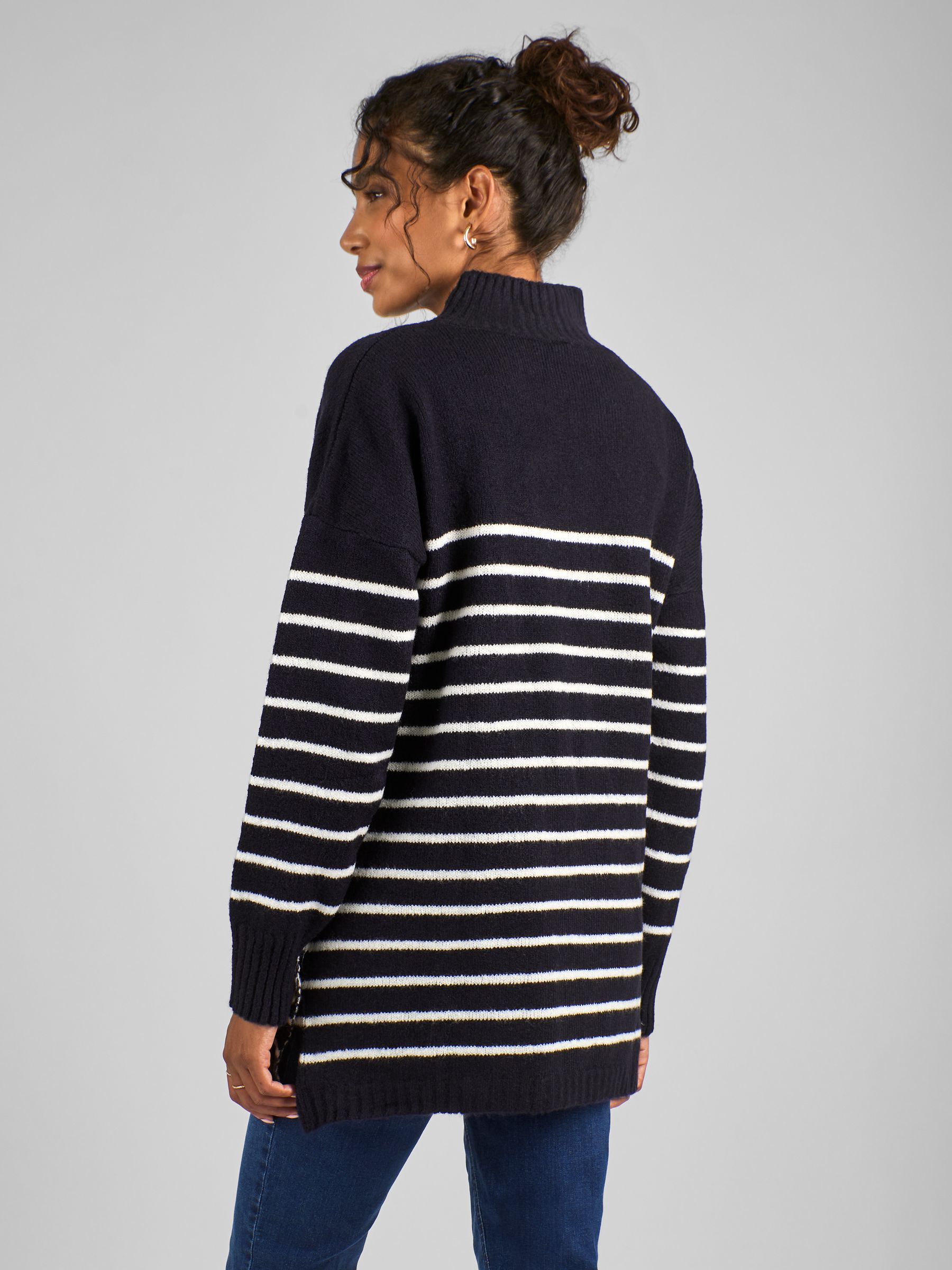 Navy Ecru Stripe Turtle Neck Maternity & Nursing Jumper