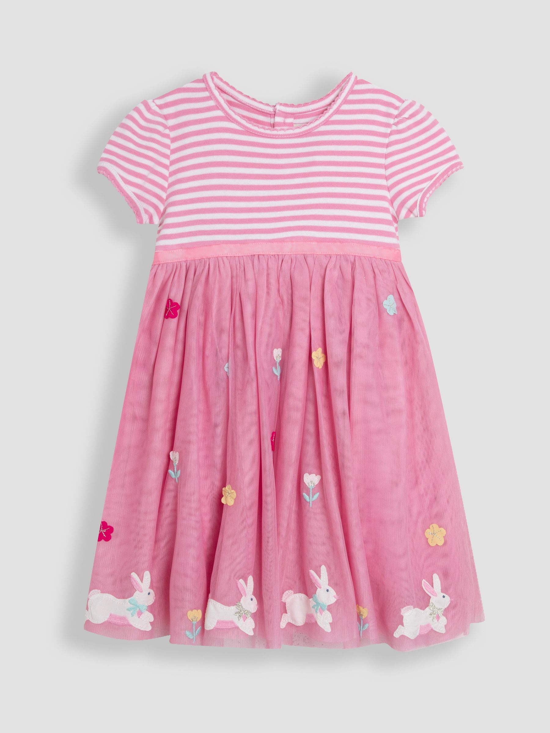 Pink Bunny Appliqué Hem Tulle Party Dress