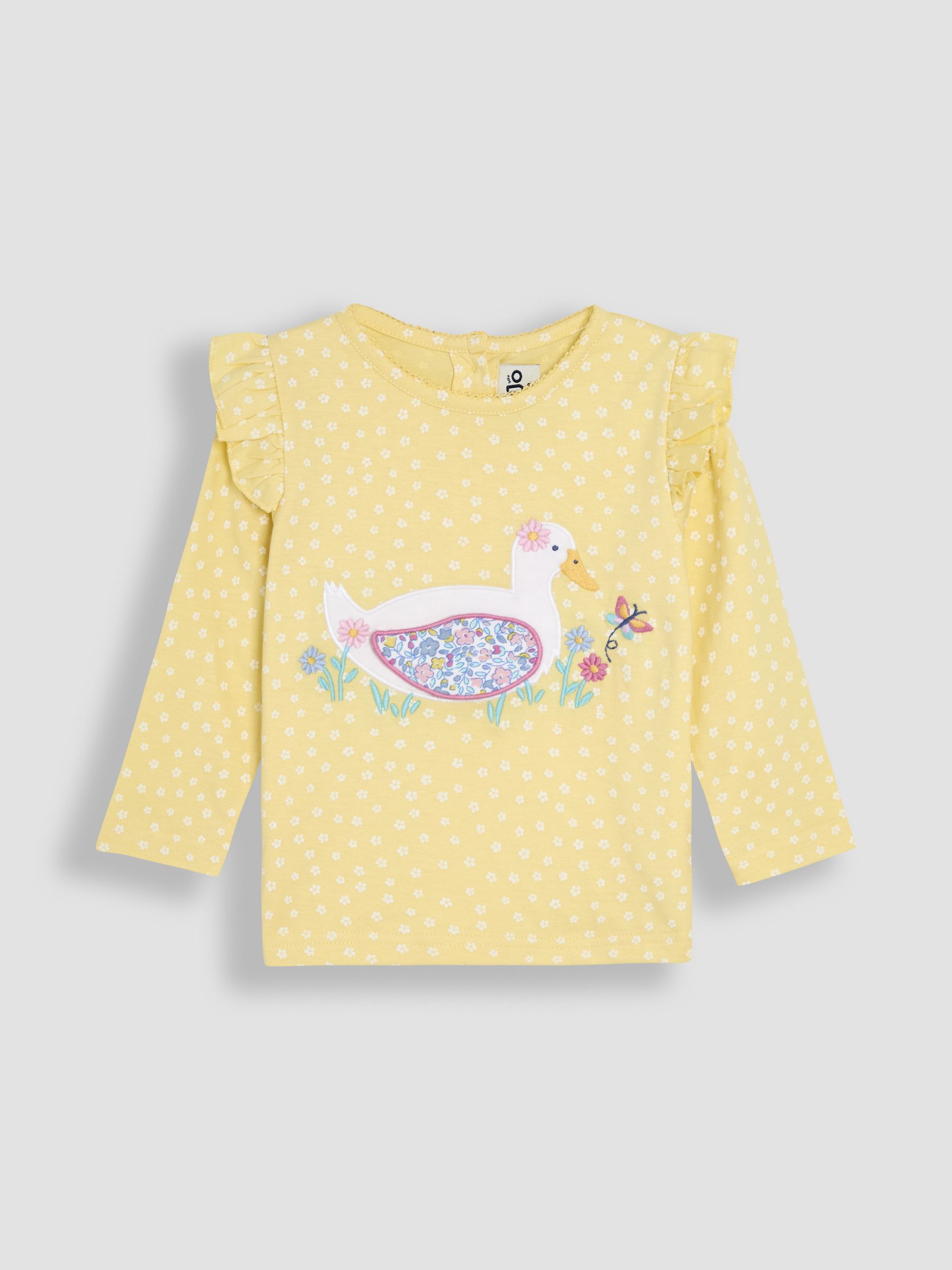 Yellow Duck Appliqué Frill Shoulder 100% Cotton Top