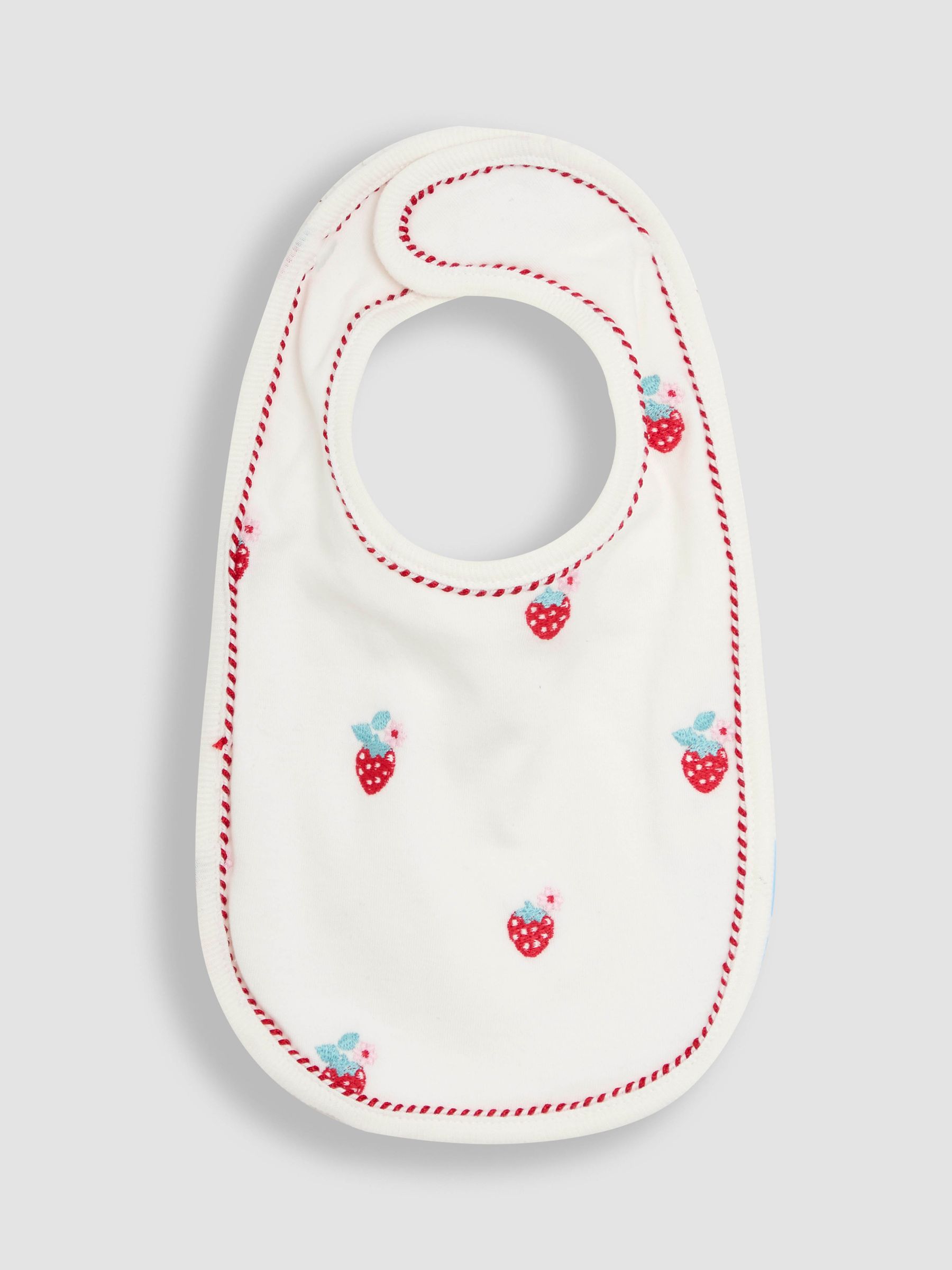 Cream 100% Organic Cotton Strawberry Embroidered Bib