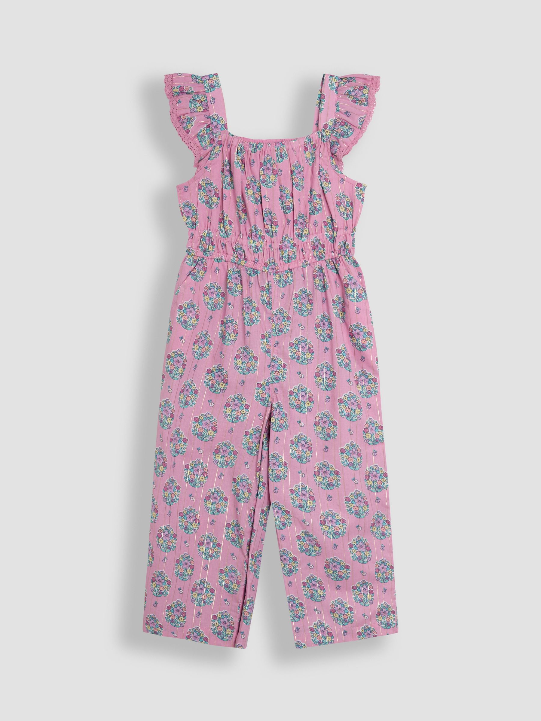 Pink Seersucker Stripe Frill Sleeve Jumpsuit