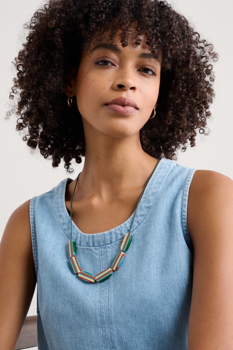 Limonite Striped Resin Bead Necklace