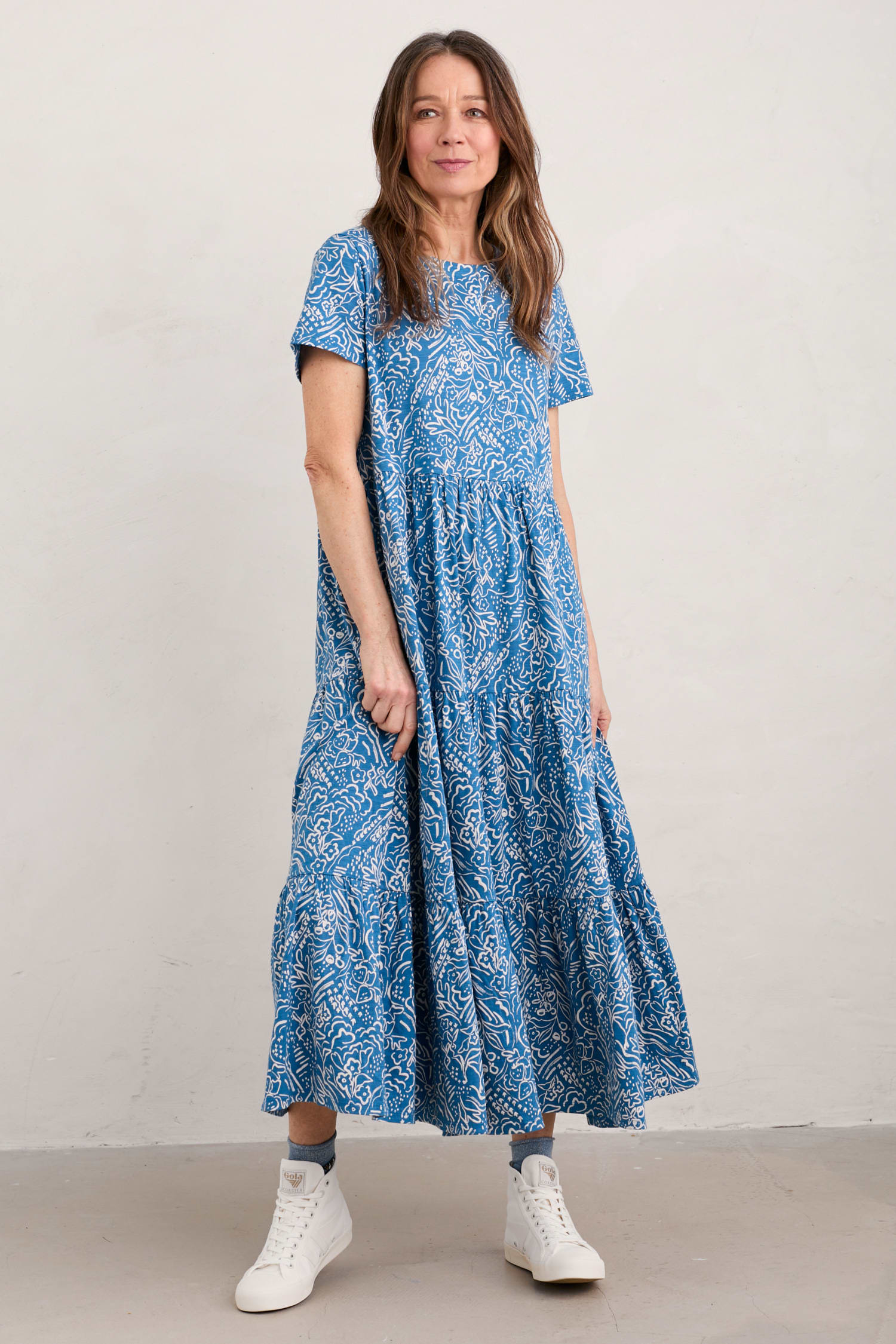Line Strokes Short Sleeve Dress in GOTS-Certified Organic Cotton Jersey