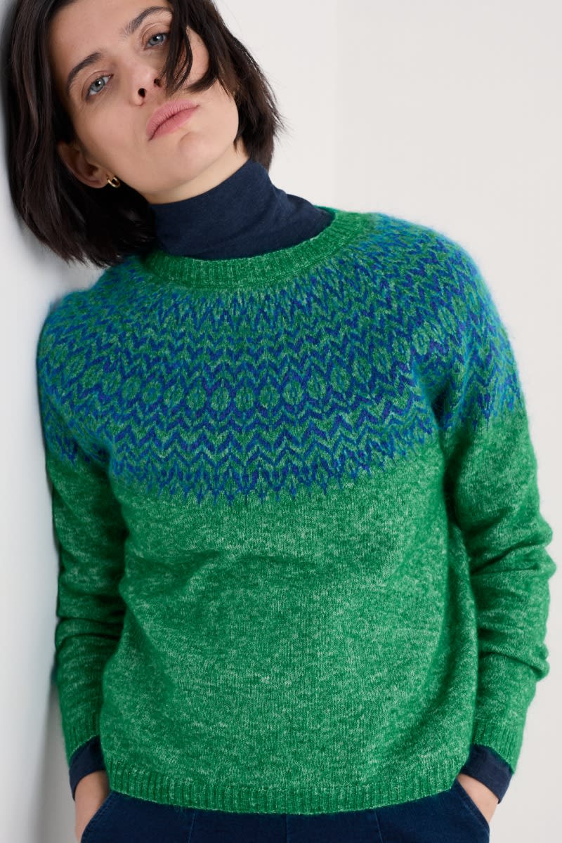 Spruce Frost Mohair-Blend Fair Isle Jumper