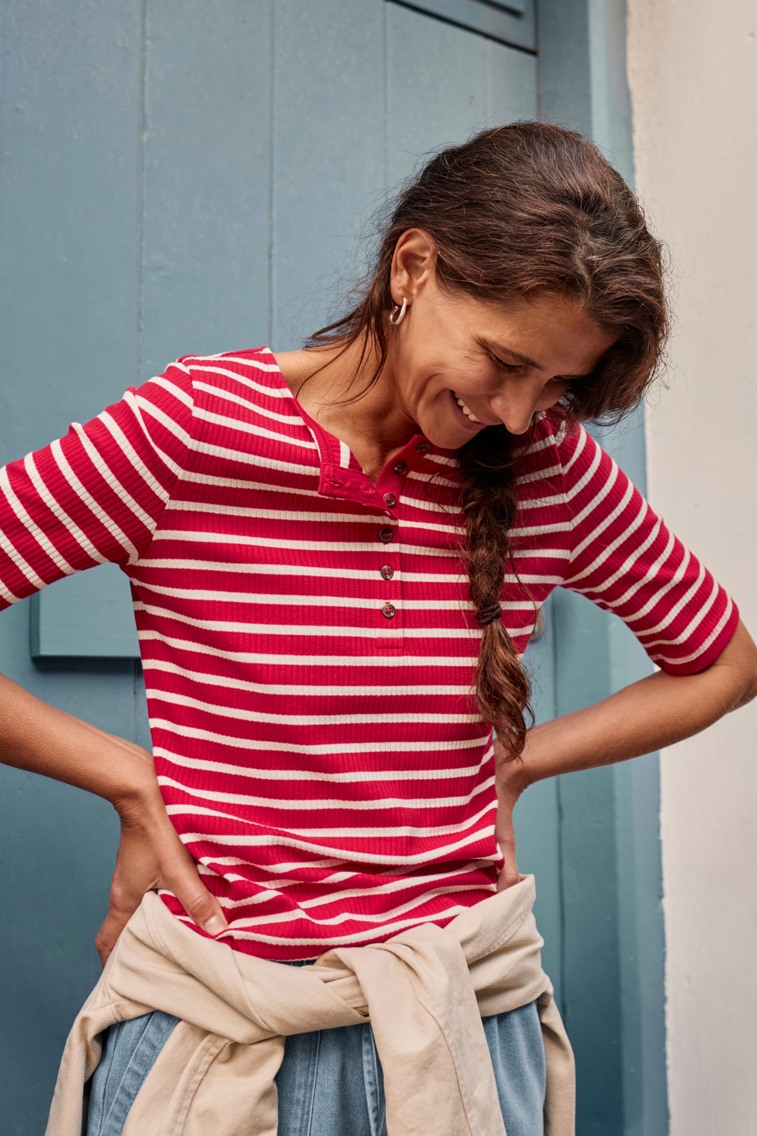 Early Orchid Ribbed Henley Top