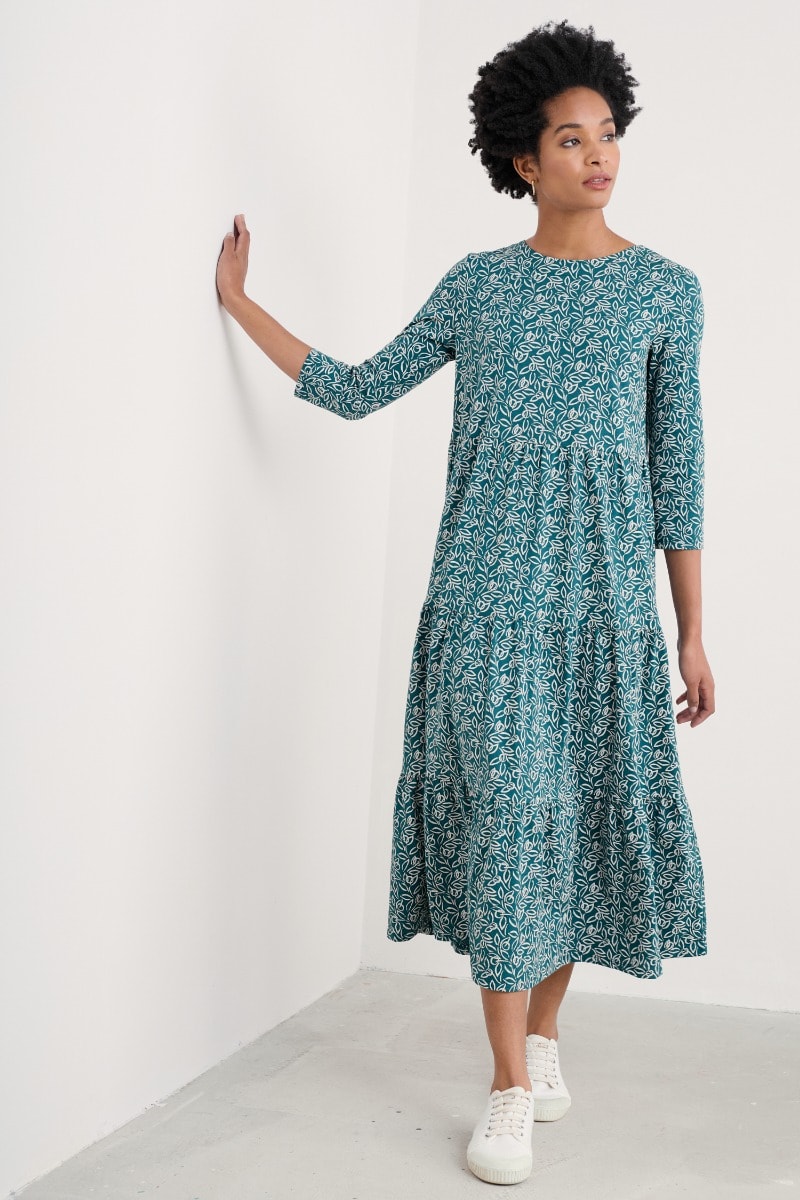Line Strokes Tiered Dress in GOTS-Certified Organic Cotton Jersey