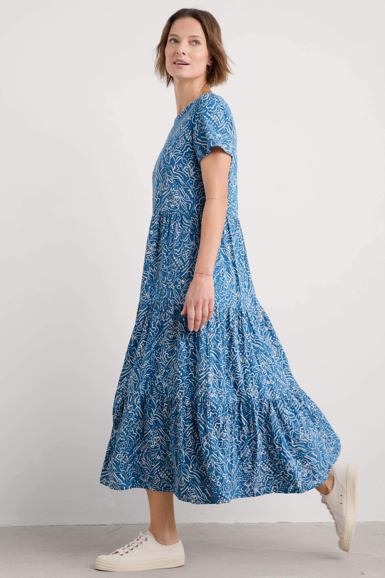 Line Strokes Short Sleeve Dress in GOTS-Certified Organic Cotton Jersey