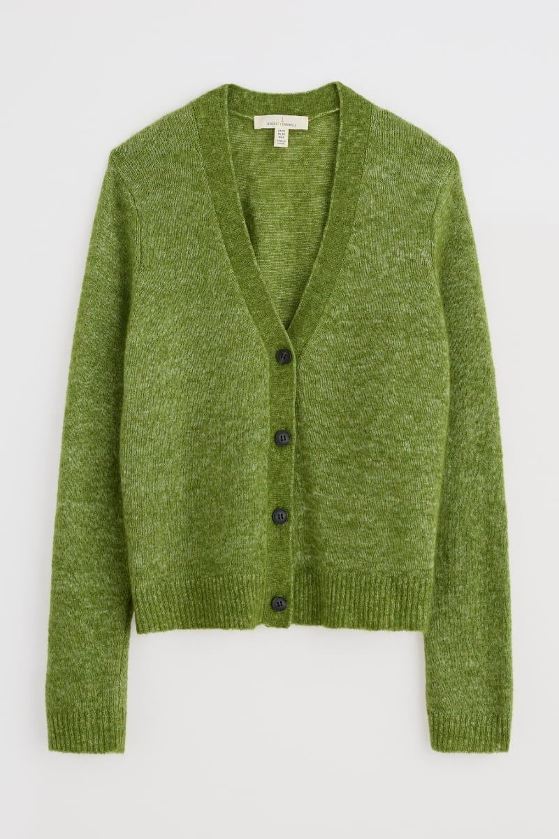Etching V-Neck Cardigan Contains Mohair