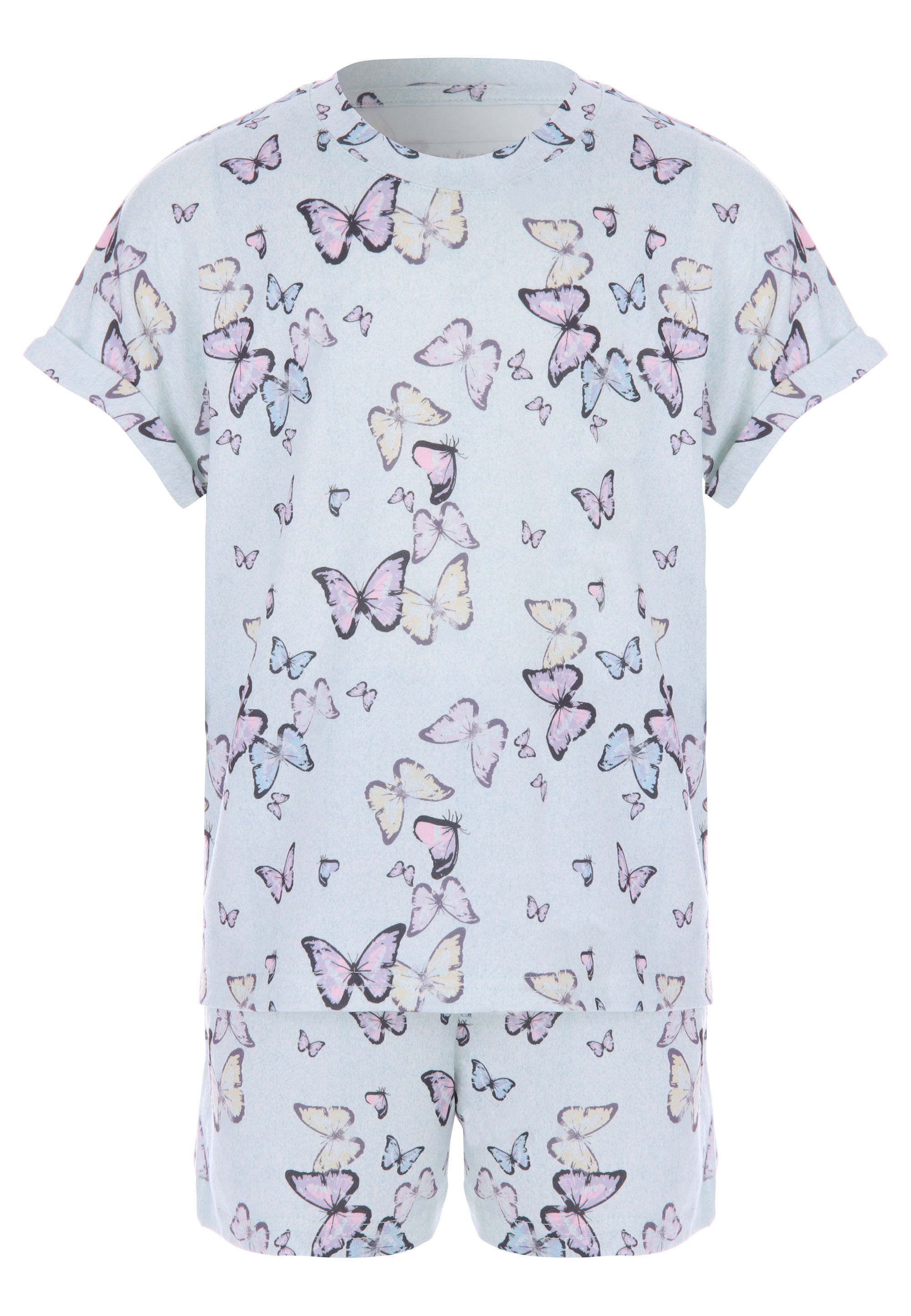 Girls Mint Soft Touch Butterfly Print Short Pyjama Set