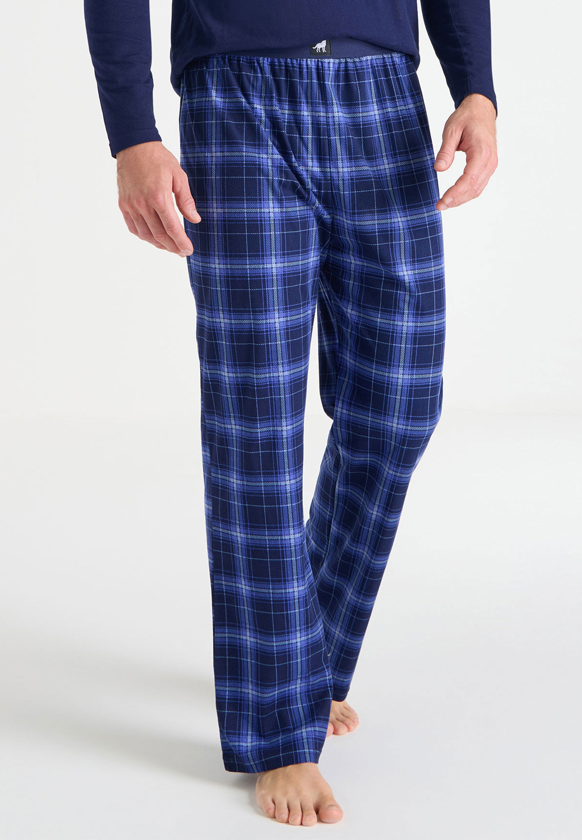 Mens Navy Check Fleece Pyjama Bottoms