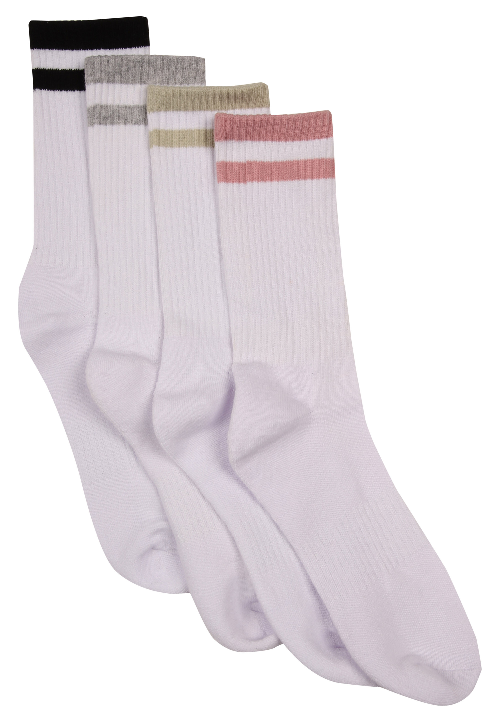 Womens 4pk White Stripe Sports Socks