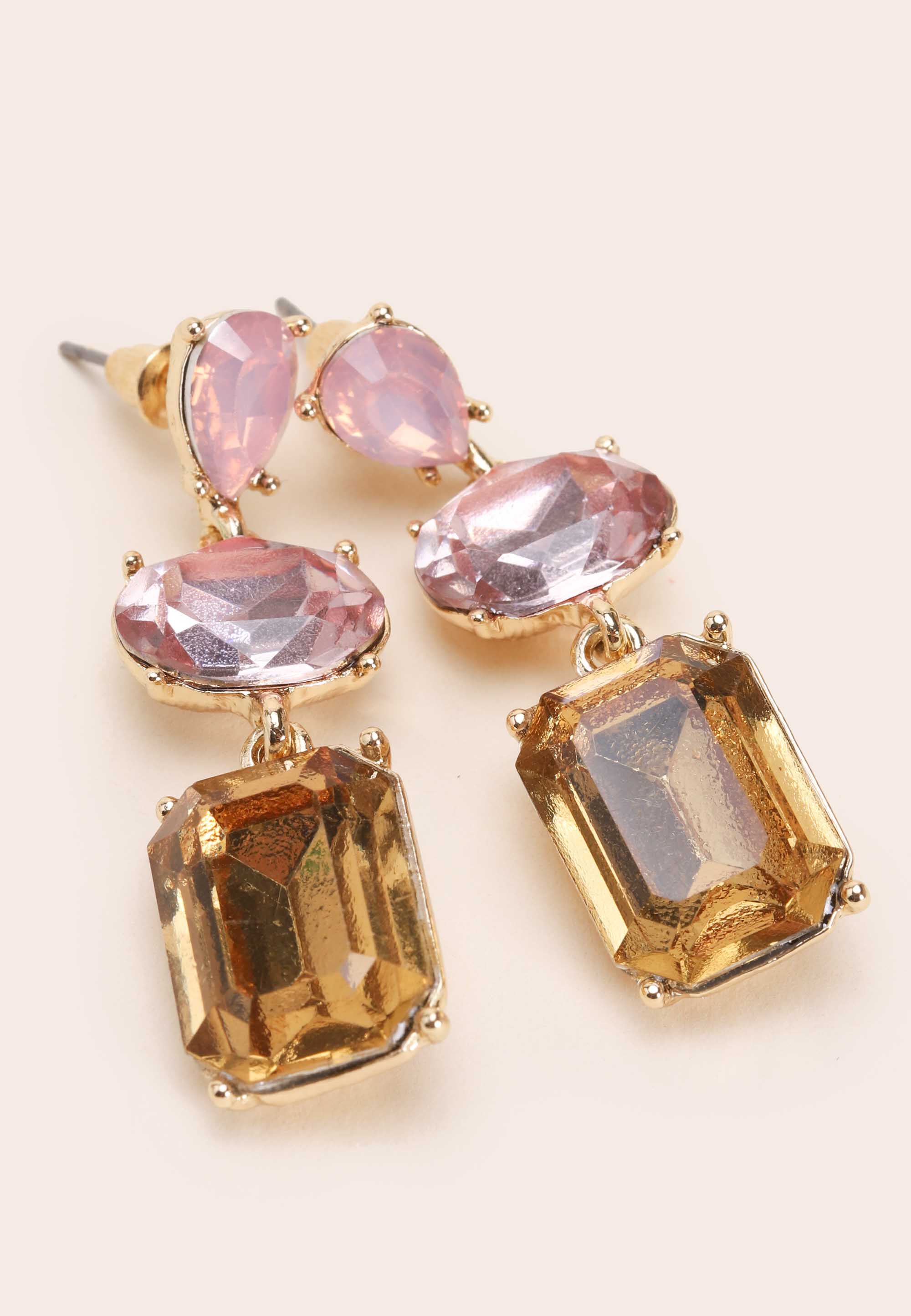 Womens Gold Gem Stone Drop Earrings
