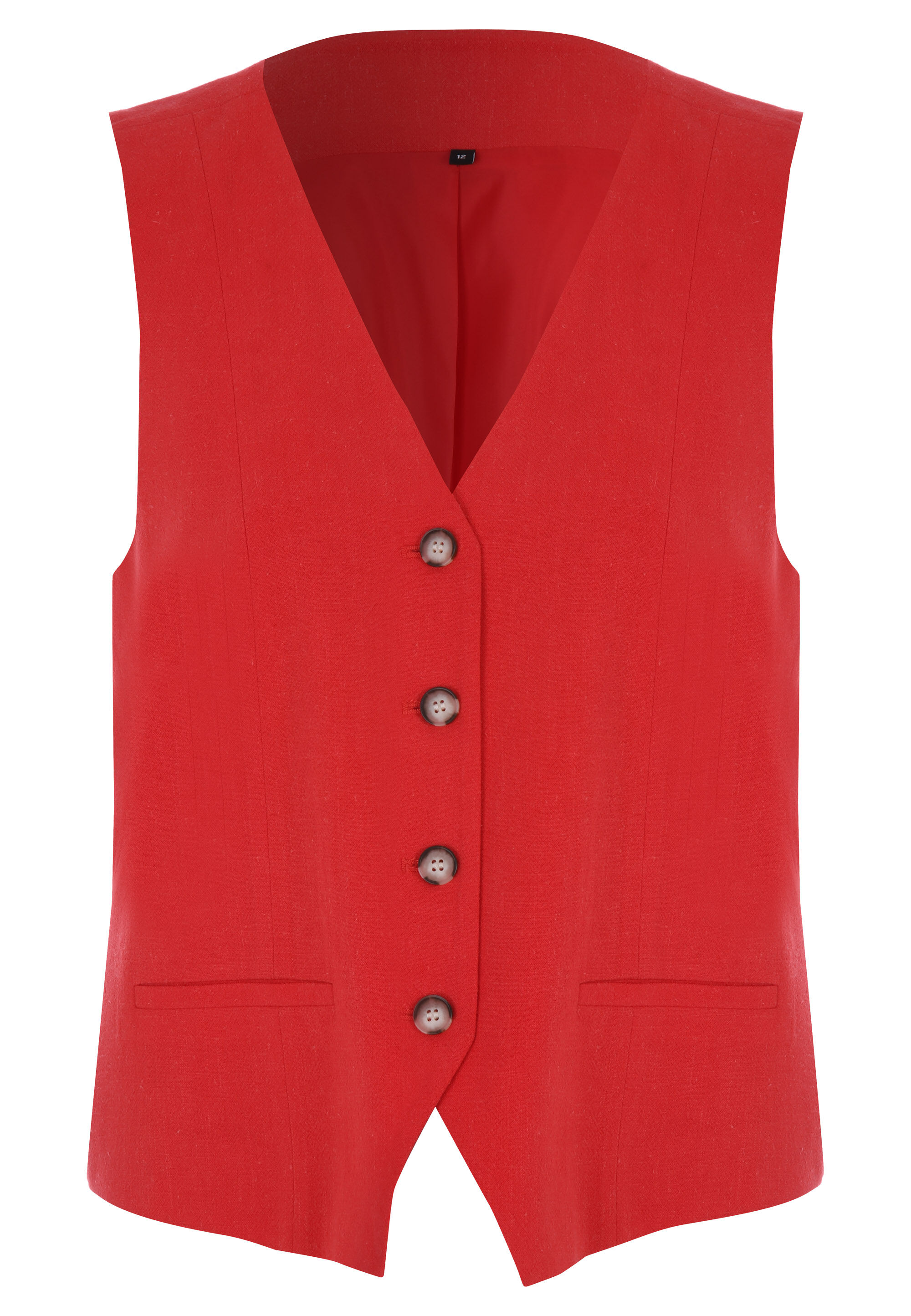 Womens Red Plain Linen Waistcoat